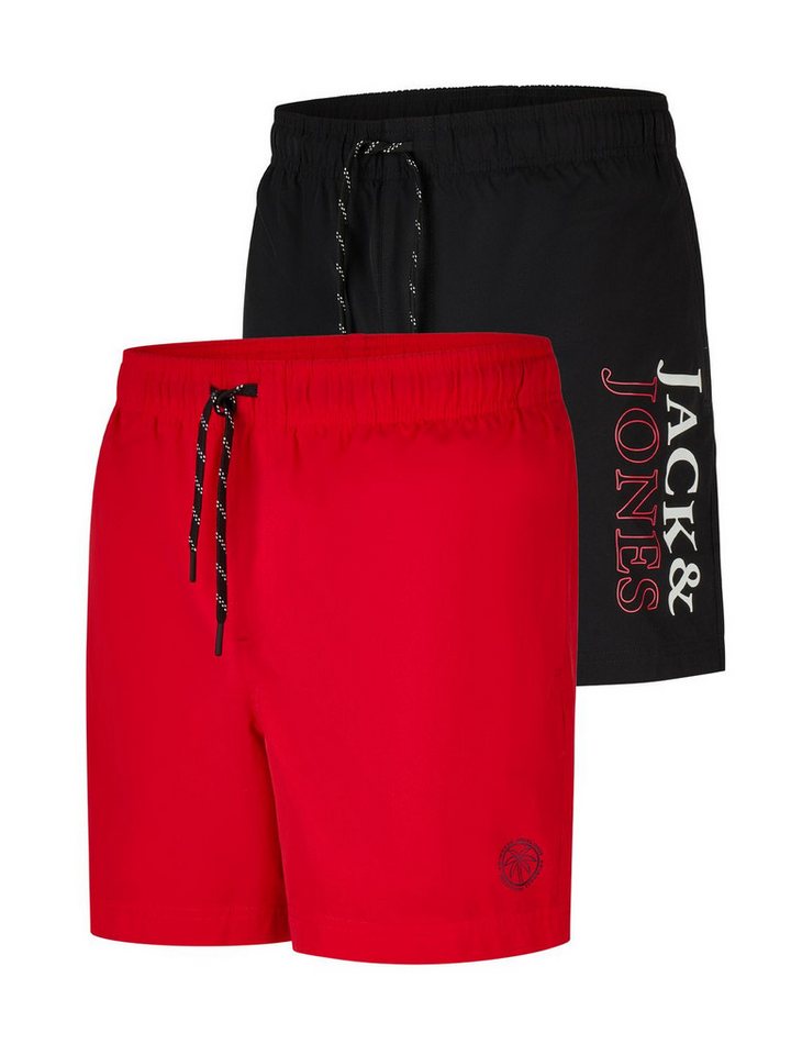 Jack & Jones Badeshorts Herren Badehose JPSTMAUI SWIM MIX SMU 2PK Regular Fit (2-St) Sportshorts mit Kordelzug