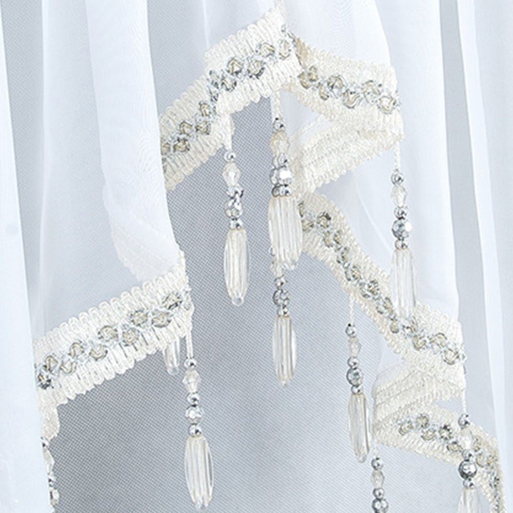 Gardine Gardine transparenter Voile Kräuselband mit Satinbänder FELIXLEO Weiß130*60cm