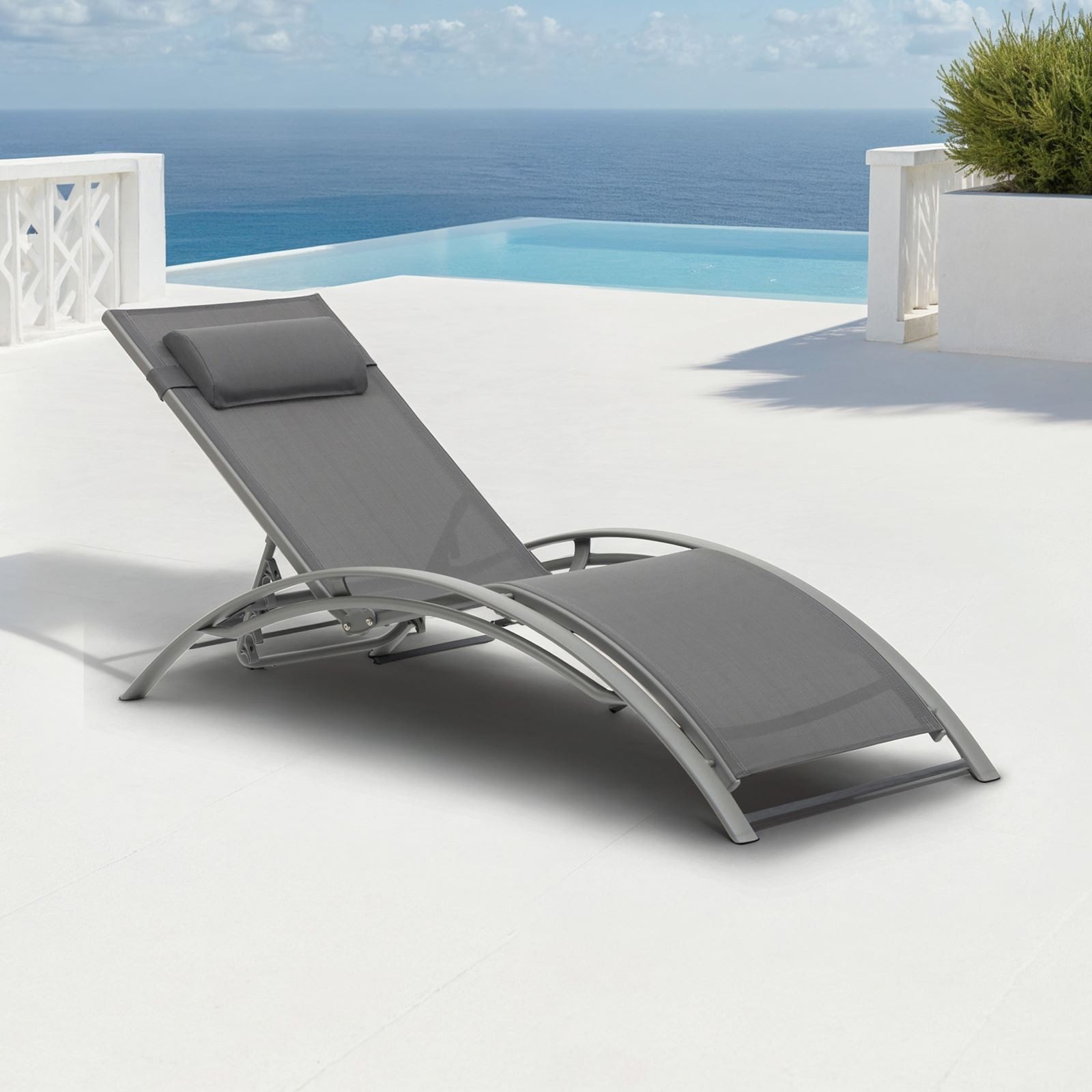 IDIMEX Gartenliege RELAX, Relaxliege mit Kissen Aluminiumgestell Textillehne & Kissen Grau