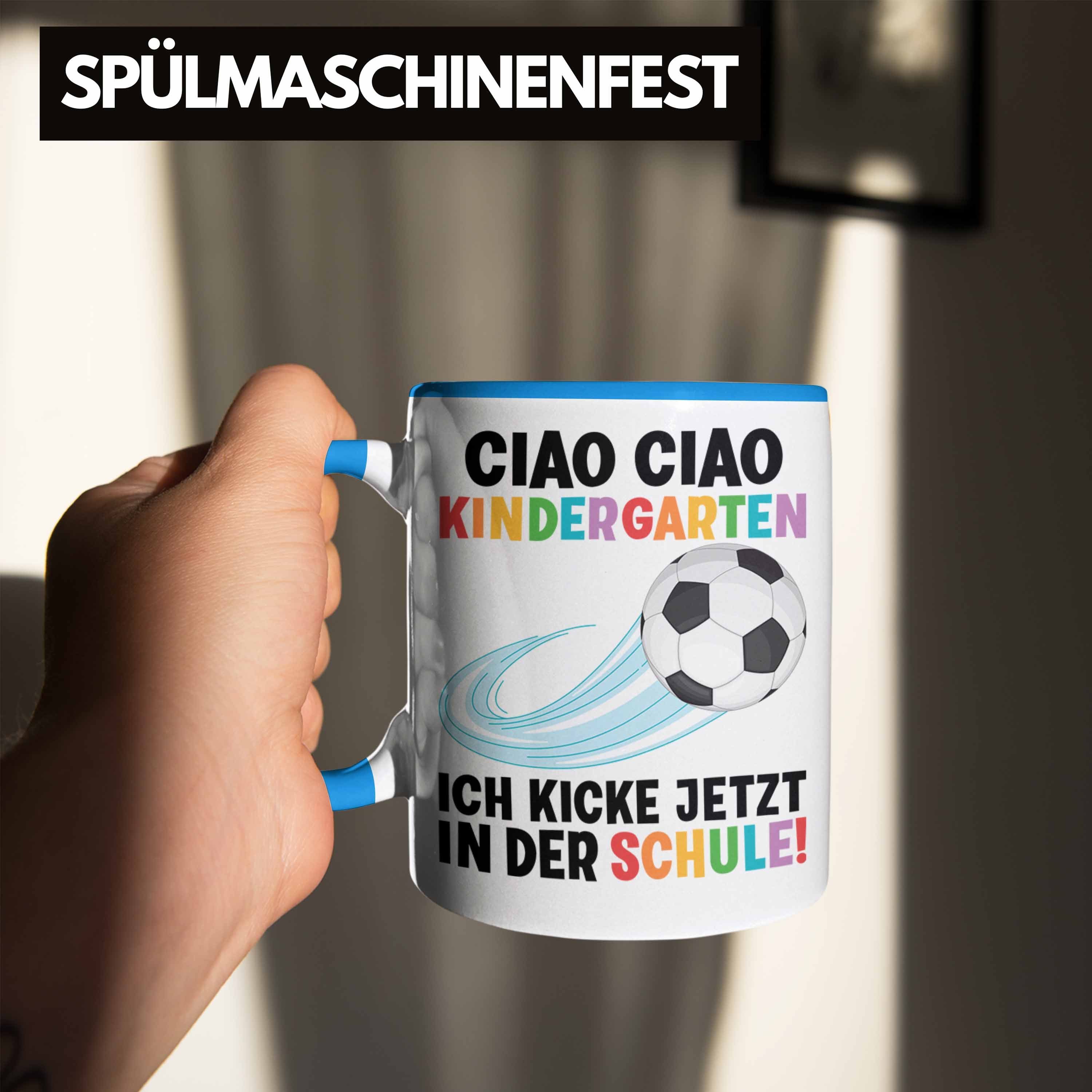 Junge 2022 Schulanfang Fußball Geschenkidee Schulstart Trendation Schultag für Blau Schultüte Einschulung Tasse Schuleinführung Schulkind Geschenk - Trendation 1. Füllung Tasse