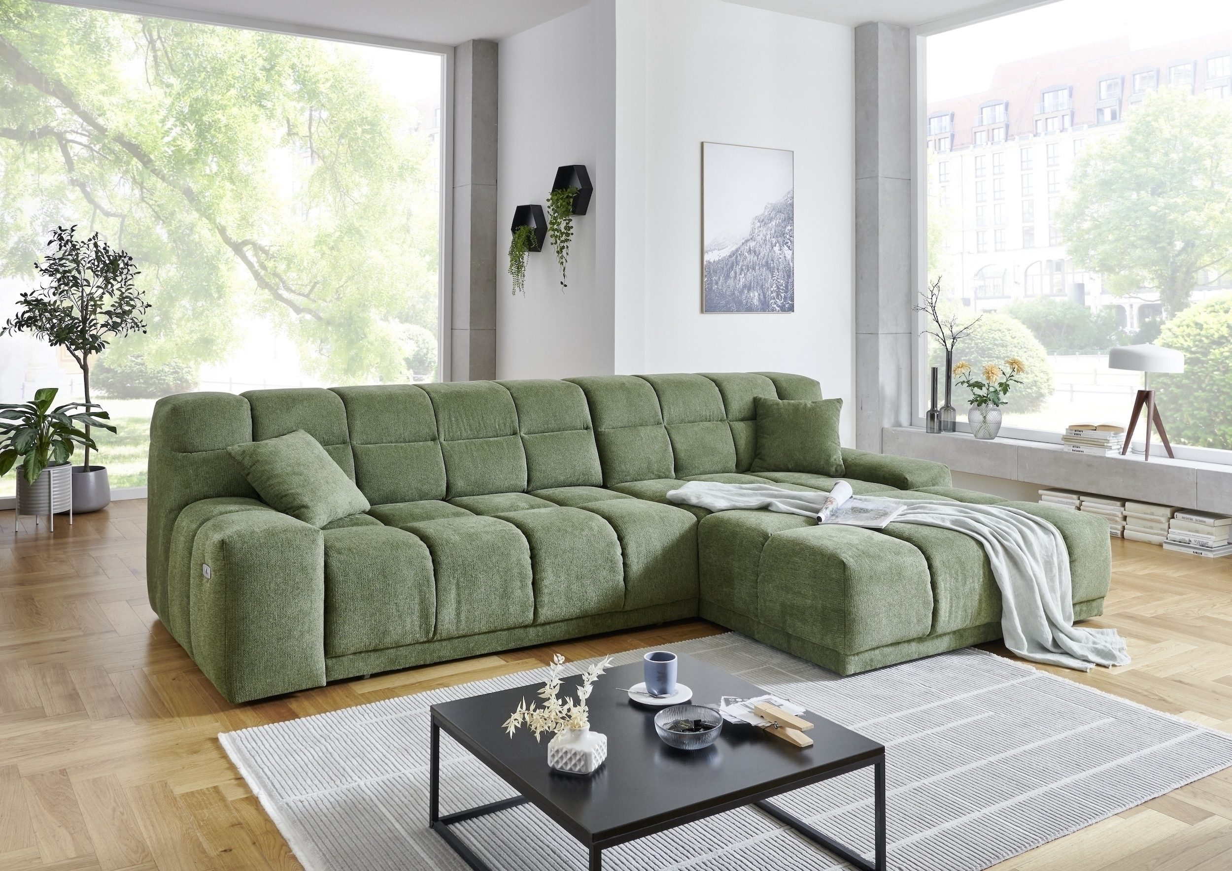 Iwaniccy Polstergarnitur Motor-Sitztiefenverstellung, Aragon 39 grün - 309x82x196cm (BxHxT)