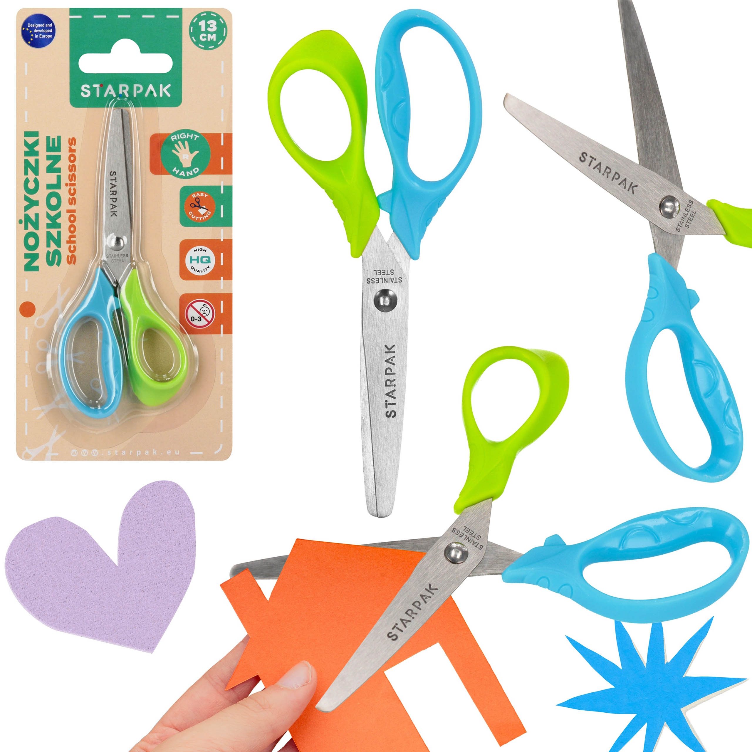 Sarcia.eu Haushaltsschere Kinderschere FÜR RECHTHÄNDIGE, Profilierte SICHER, Schul 13cm STARPAK