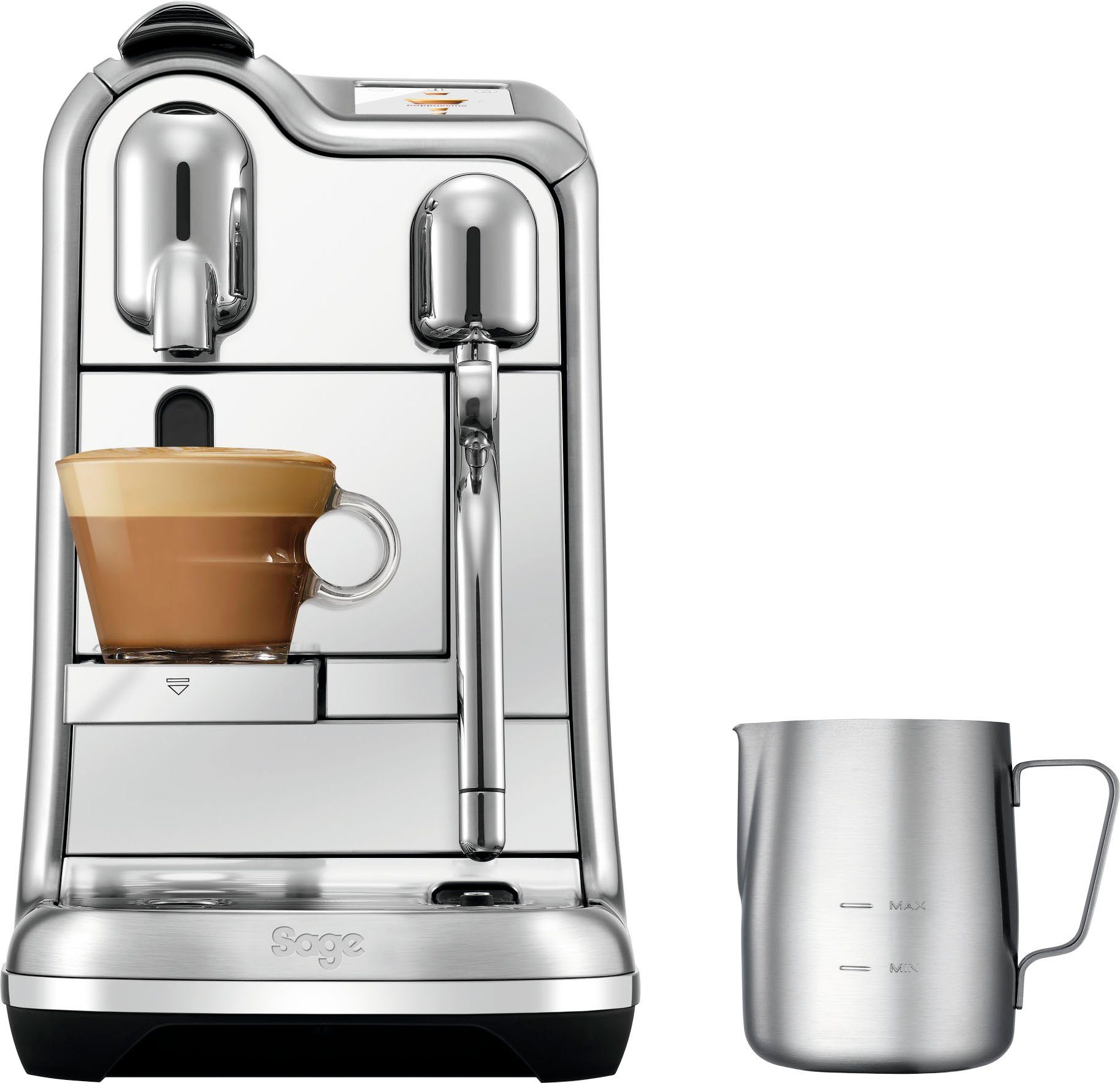 Willkommenspaket Edelstahl-Milchkanne, Kapselmaschine mit inkl. Kapseln 14 Nespresso Pro Creatista mit SNE900