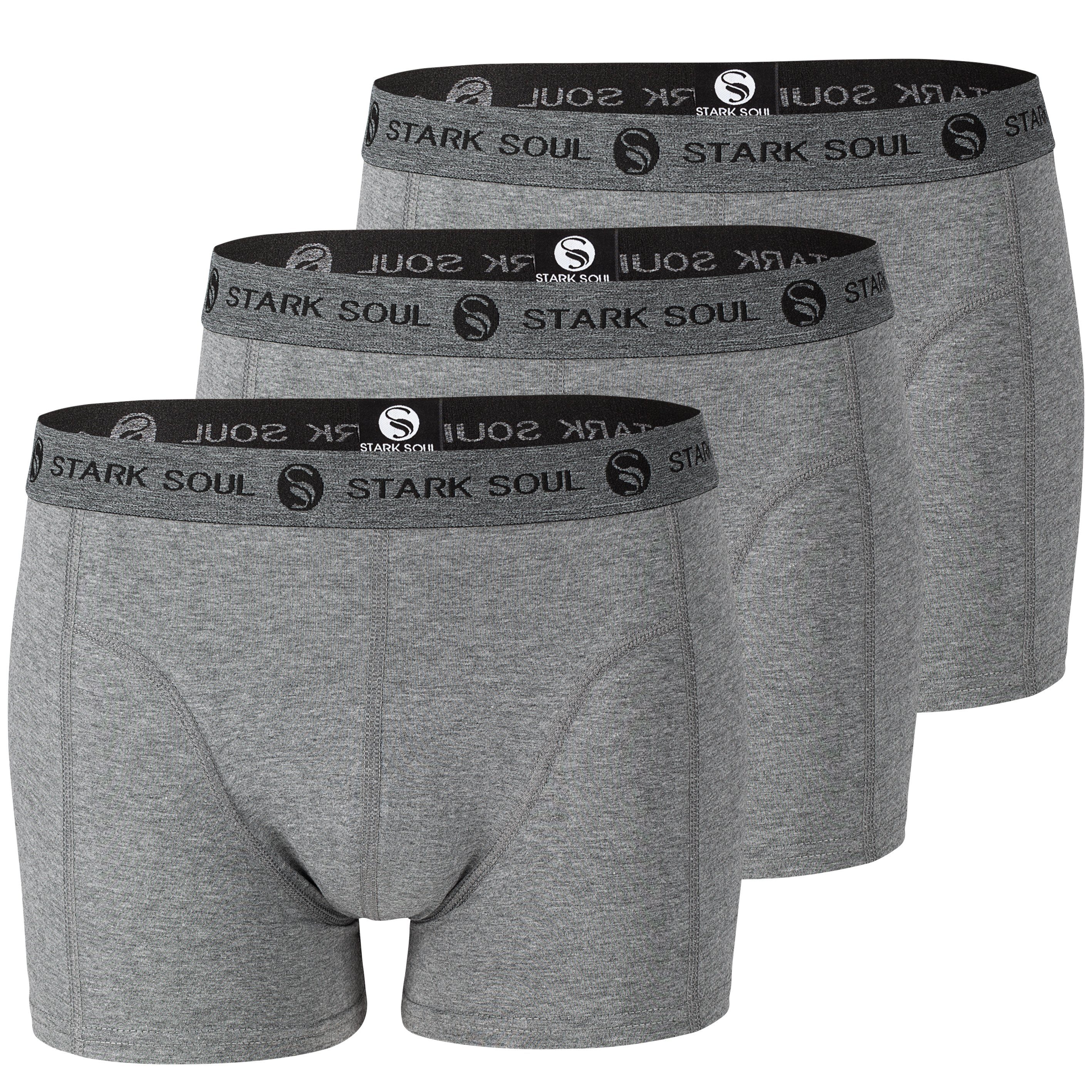 Stark Soul® Boxershorts Herren Boxershorts, 3er Pack, Retroshorts, Trunks - weiche Baumwolle 3er-Pack Grau-Melange | Boxer weit