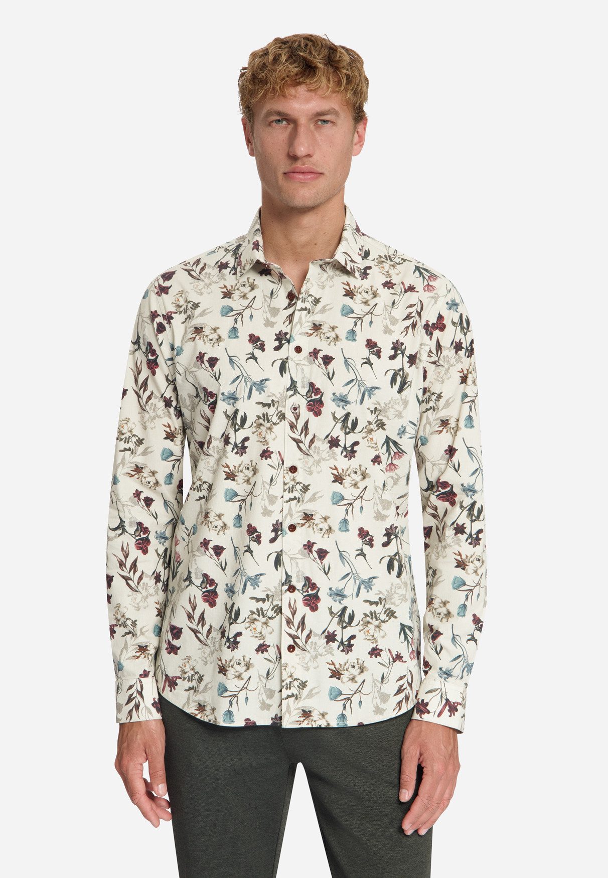 NO EXCESS Businesshemd Shirt Stretch Allover Printed - Blumenhemd Stretch