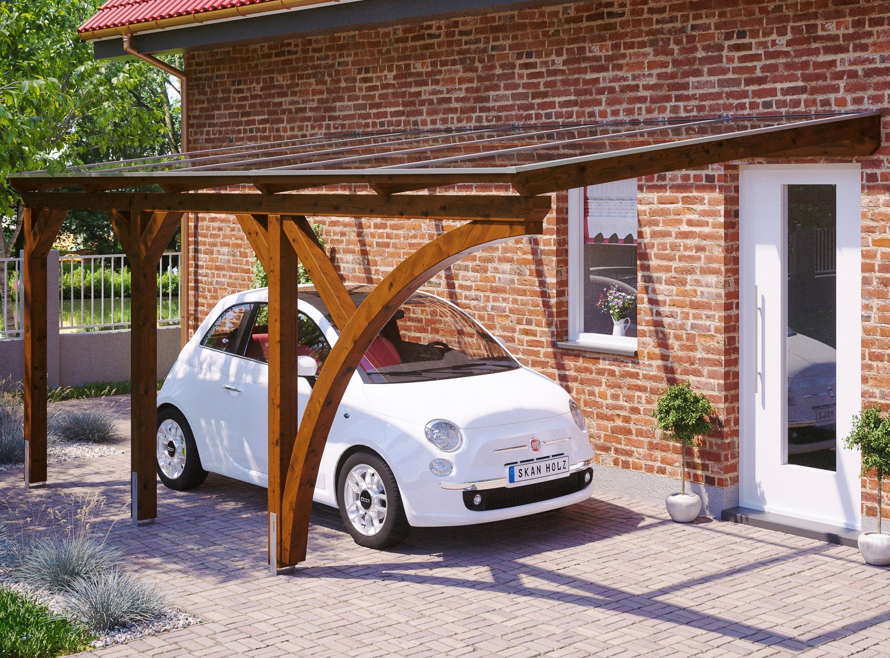 Eifel, BxT: Anlehncarport Einfahrtshöhe braun Skanholz cm, 213 300x541 cm