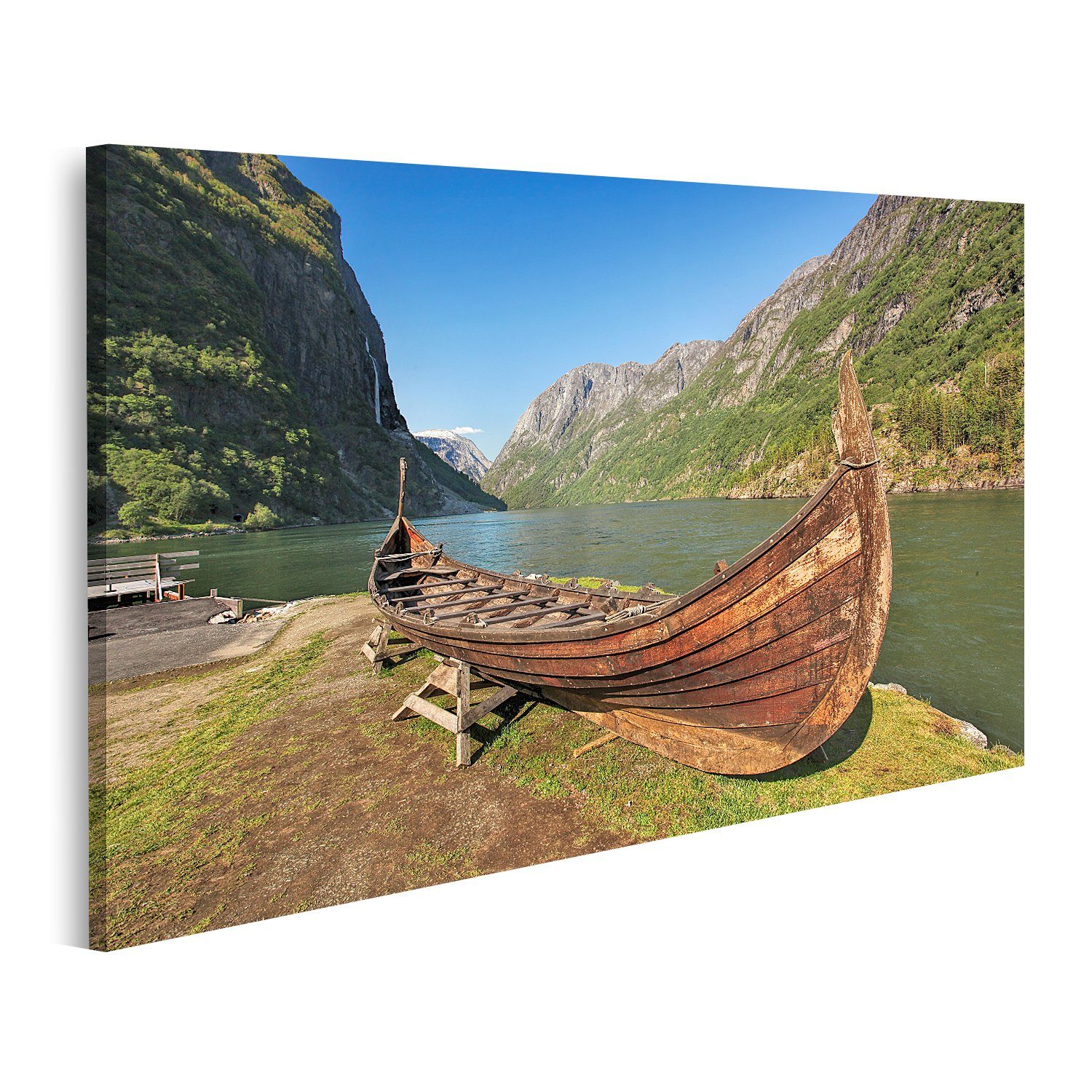 Leinwandbild Bild auf Leinwand Alte Wikingerboot In Gudvangen Dorf In Der Nähe Von