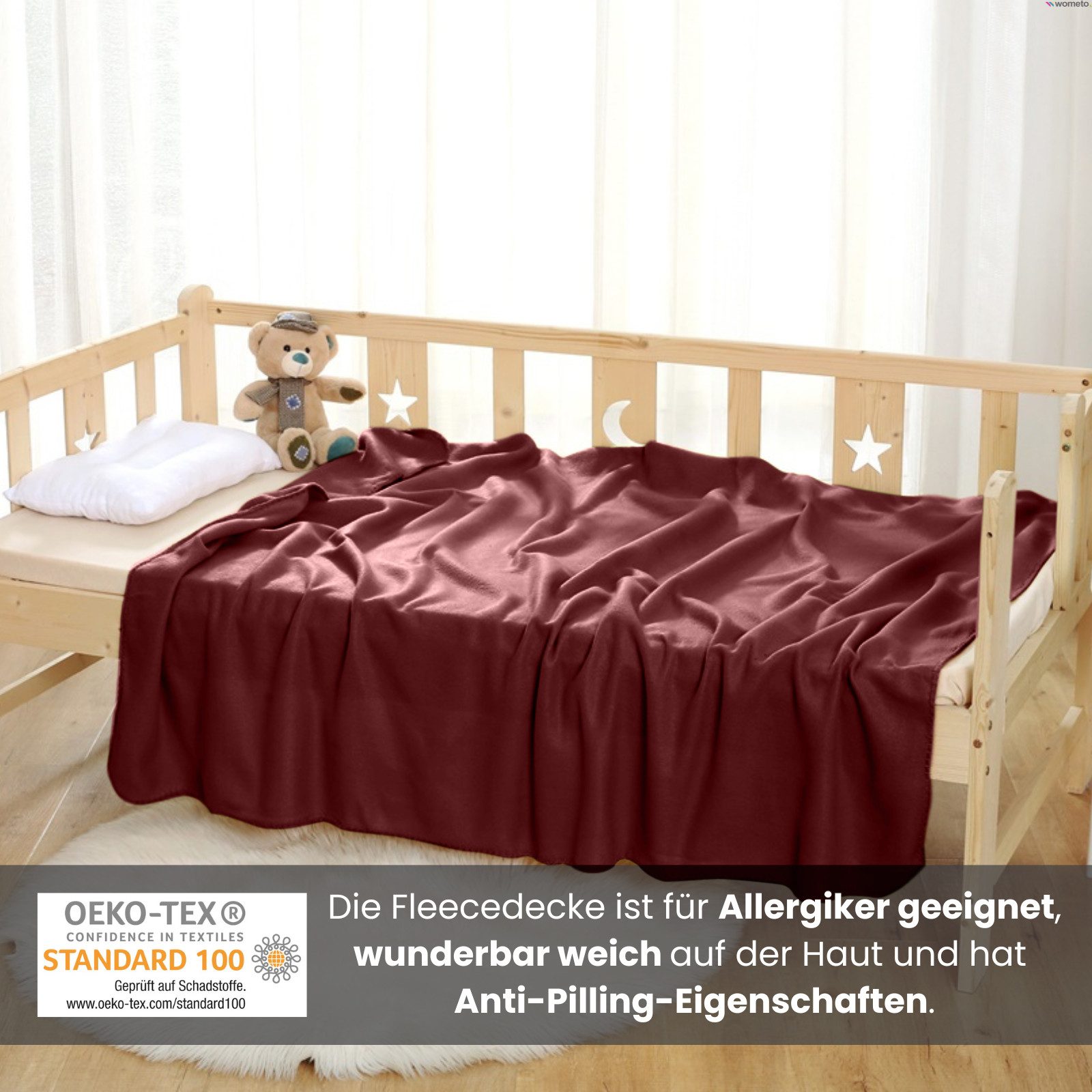 Wohndecke Polar-Fleece, wometo, OEKO-TEX®, 3 Fleecedecken mit Kettel-Rand & Anti-Pilling
