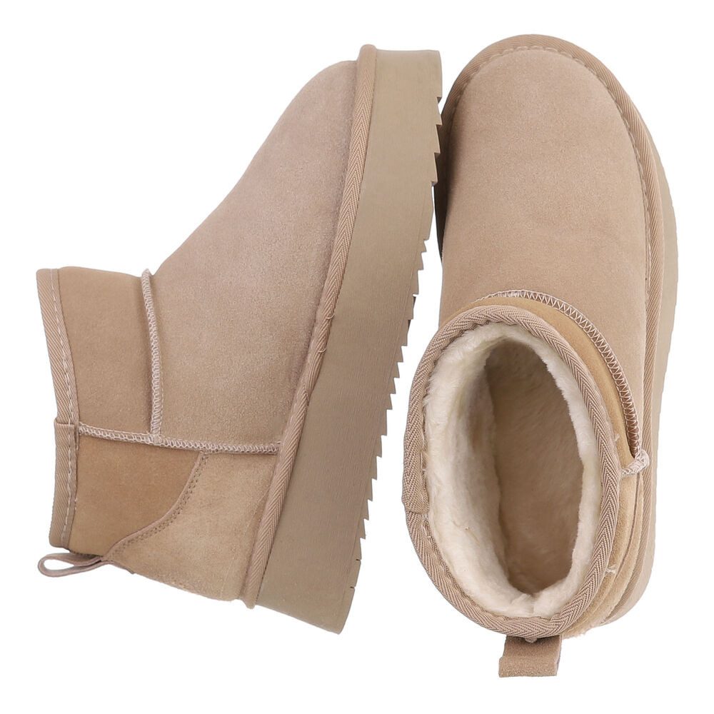 Ital-Design Damen Leder Plateau Boots Freizeit & Alltag Snowboots (91971149) Flach Stiefeletten in Hellbraun – Bild 2 von 5