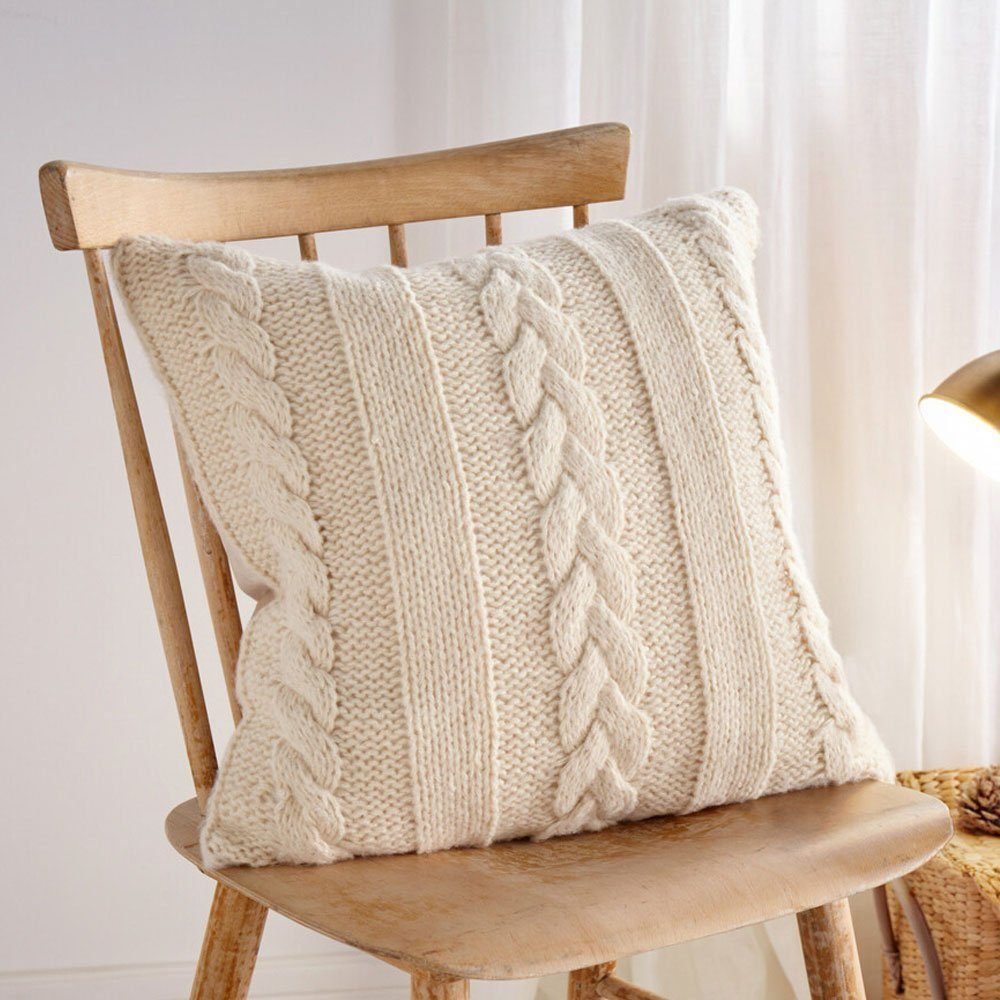 Home-trends24.de Kissenhülle Strickmuster Beige Kissenbezug Deko günstig online kaufen