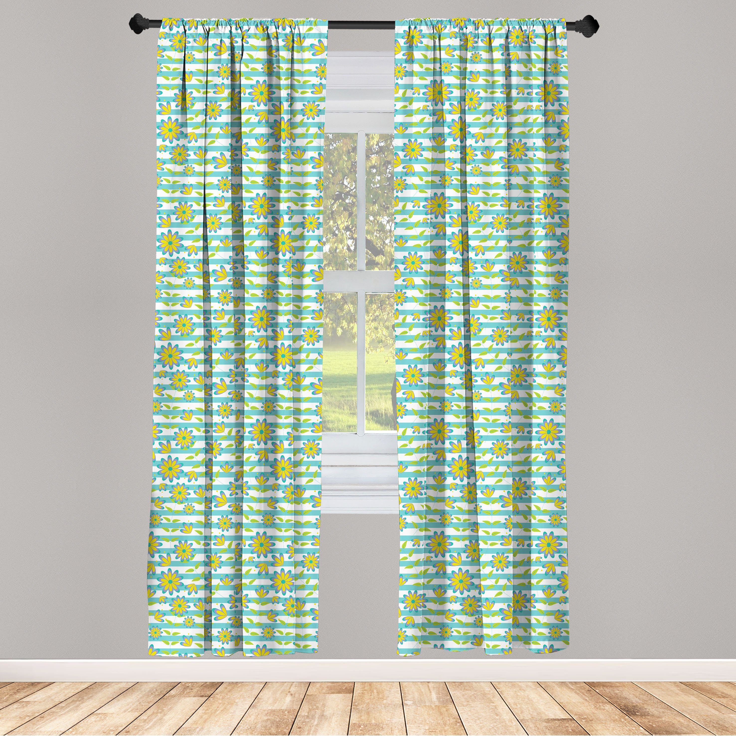 Gardine Vorhang für Wohnzimmer Schlafzimmer Dekor, Abakuhaus, Microfaser, Blumen Sommer-Blumen-Streifen