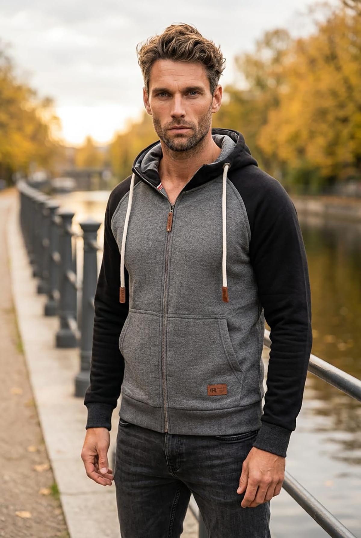 Reslad Sweatjacke Reslad Sweatjacke Herren Raglan mit Kapuze RS-1300 (1-tlg) Winter-Pullover Kapuzenpullover Sweater Hoodie Pulli Sweatshirt