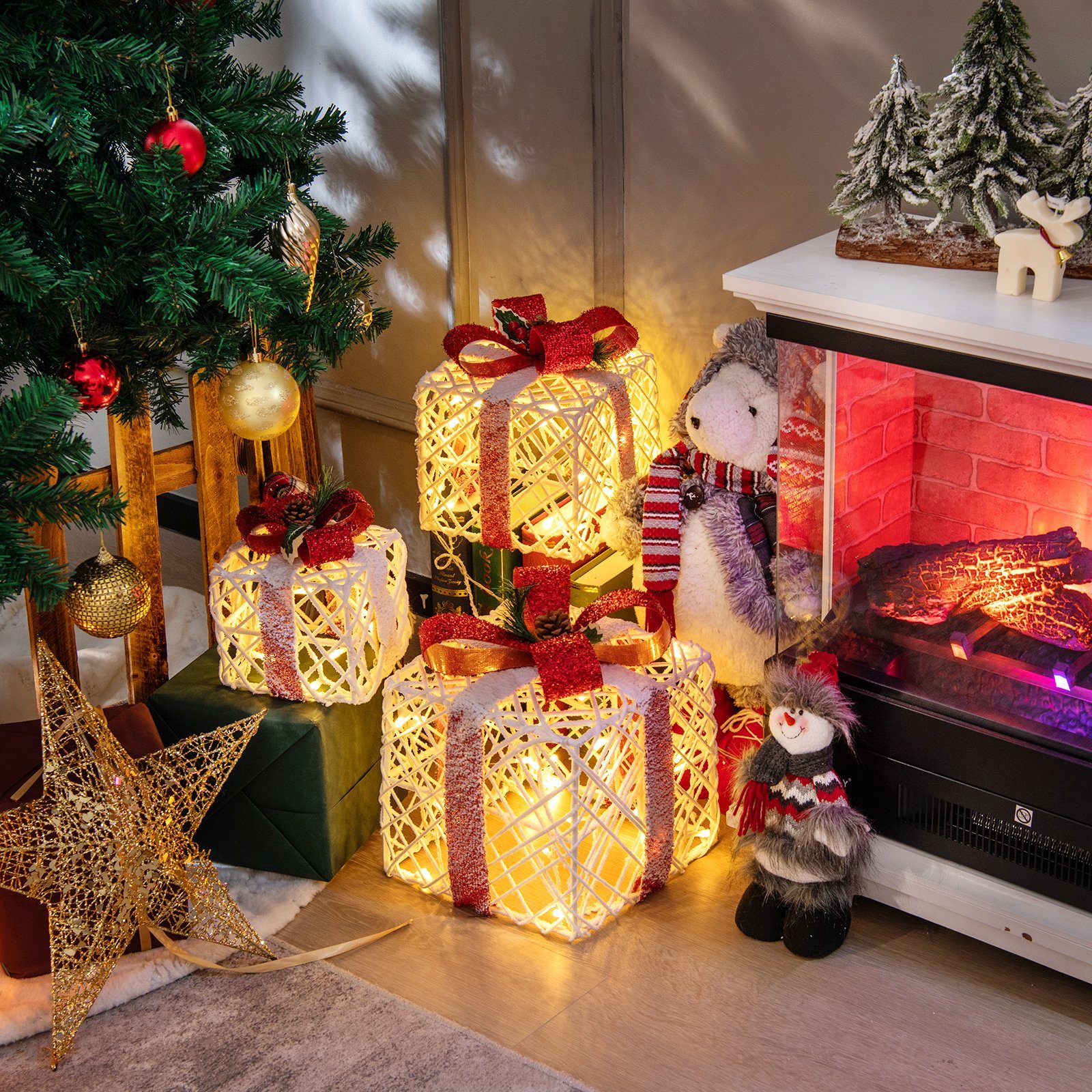 COSTWAY Weihnachtsfigur (3 St), Geschenkboxen, mit günstig online kaufen