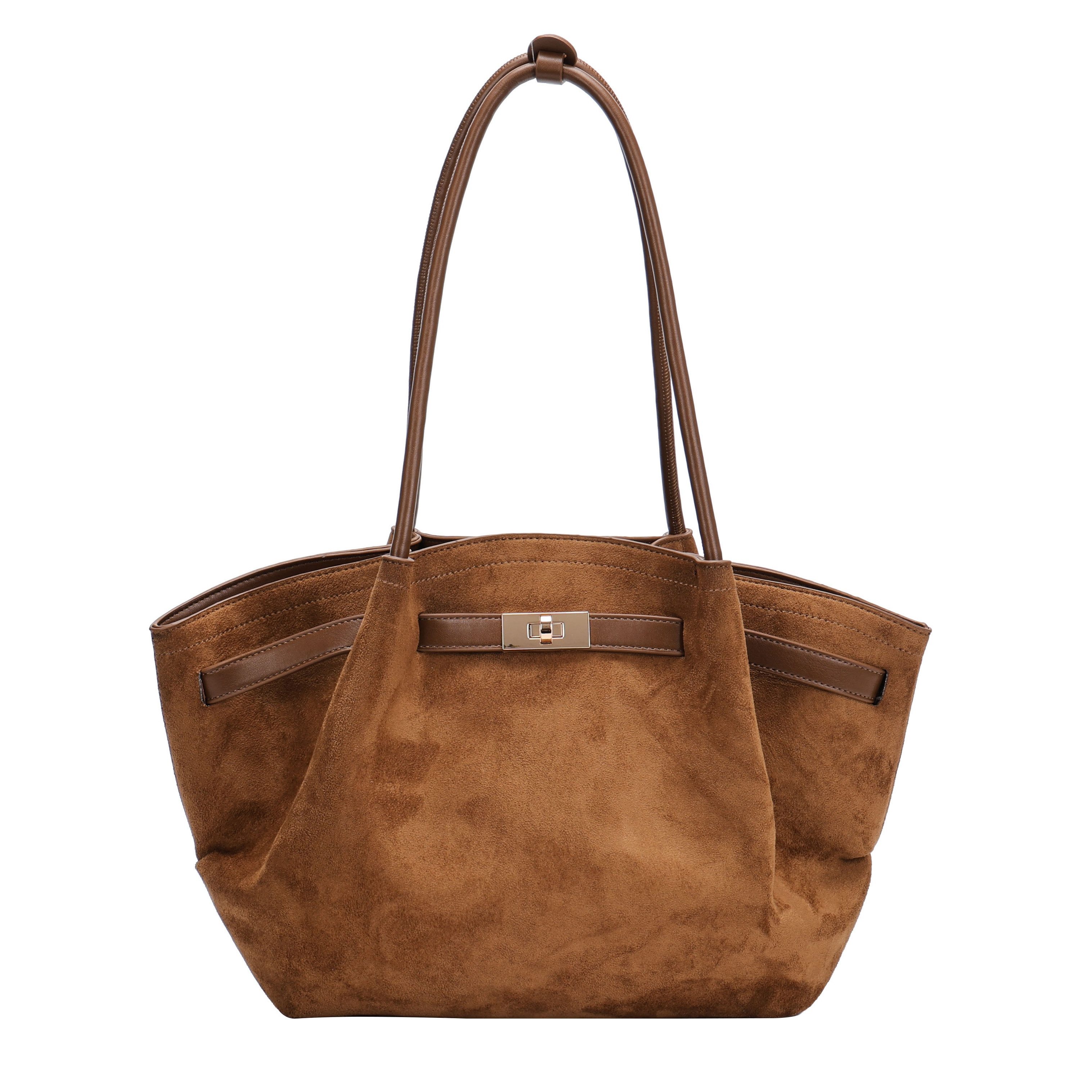 MIRROSI Shopper Damen Schultertasche in Wildleder-Optik, große Handtasche (ca. 40 x 12 x 27 cm), Neue Kollektion Herbst/Winter 2026