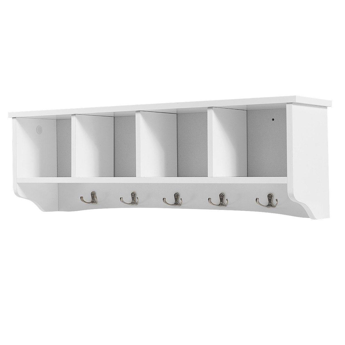 COSTWAY Wandgarderobe, mit 4 Fächern, 5 Doppelhaken, wandmontiert, 72x15x23 günstig online kaufen