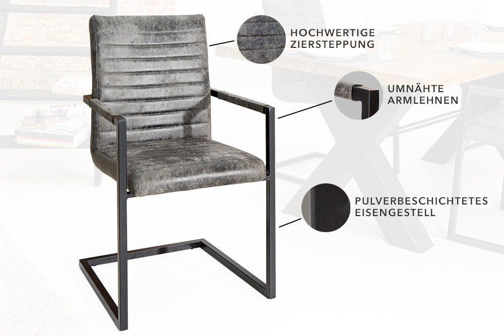 riess-ambiente Freischwinger LOFT vintage grau / schwarz (Einzelartikel, 1 St), Esszimmer · Microfaser · Metall · mit Armlehne · Industrial – Bild 5 von 5