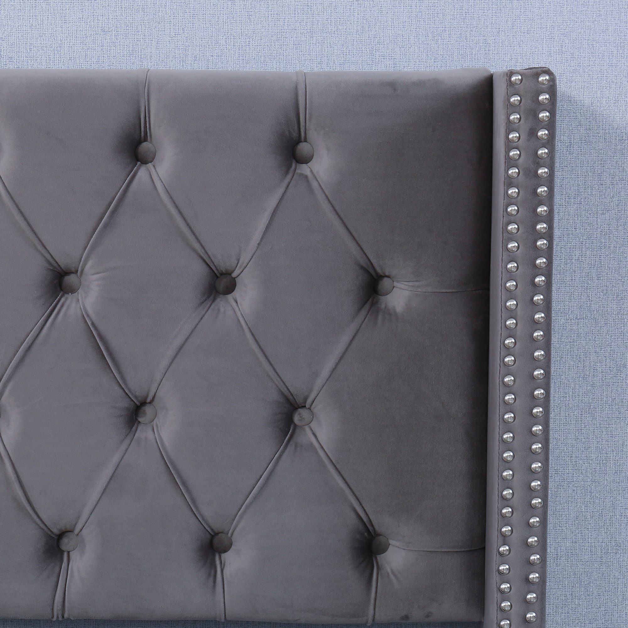 Boxspringbett, Hydraulisches Polsterbett Doppelbett mit Bettkasten und Lattenrost, 140 x 200 cm Funktionsbett, Grau Samtbezug, Gepolstertes Kopfteil, ohne Matratze