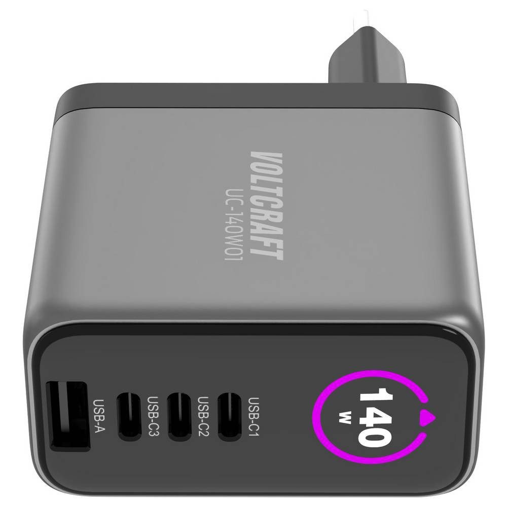 VOLTCRAFT UC-140W01 USB Ladegerät 1x USB-A, 3x USB-C® USB PD Schwarz GaN, USB USB-Ladegerät (GaN, USB Power Delivery (USB-PD), Schnellladegerät)