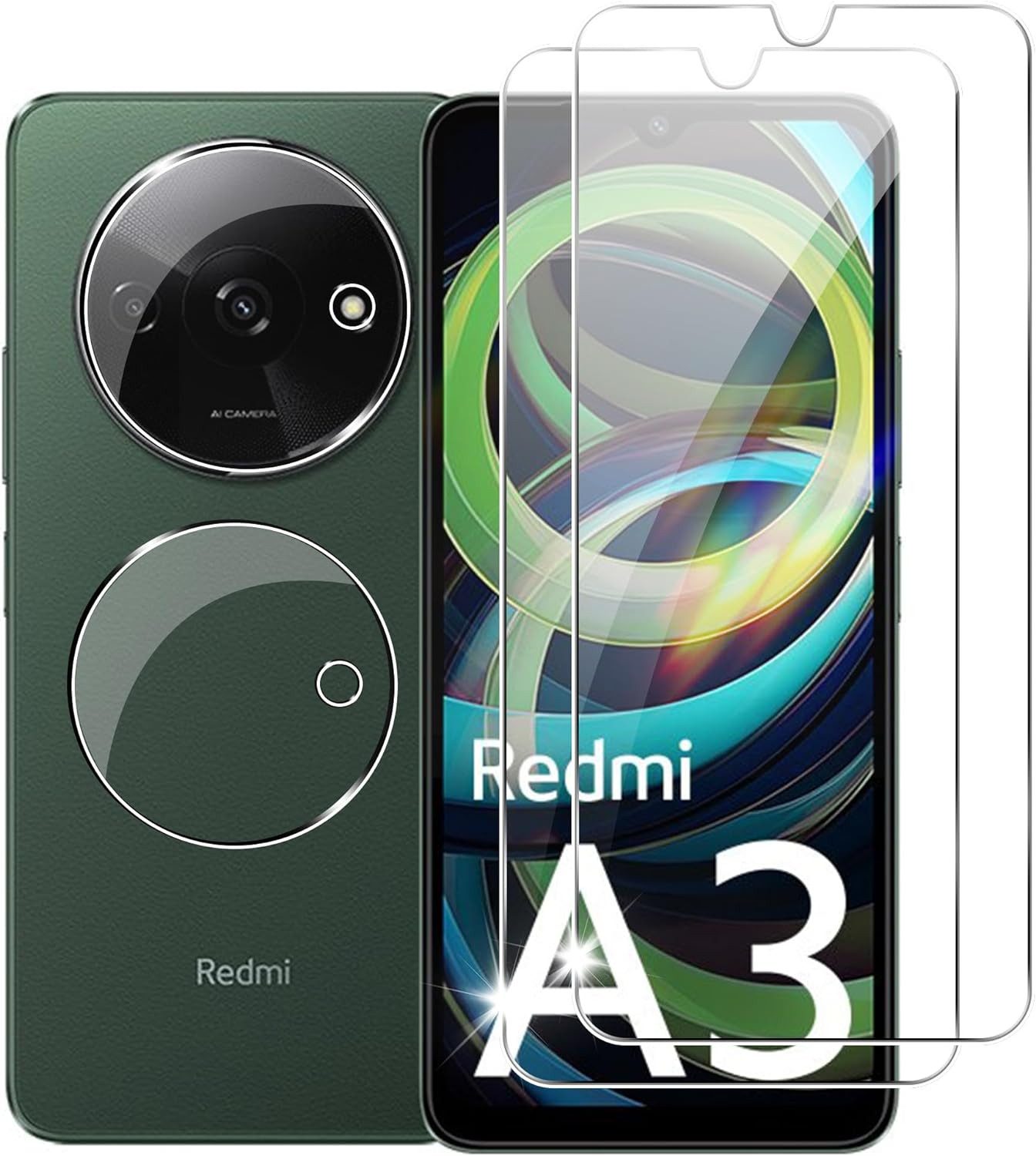 MSM Displayschutzglas 2X Schutzglas (Display + Kamera) für Xiaomi Redmi A3 Panzerfolie 9H