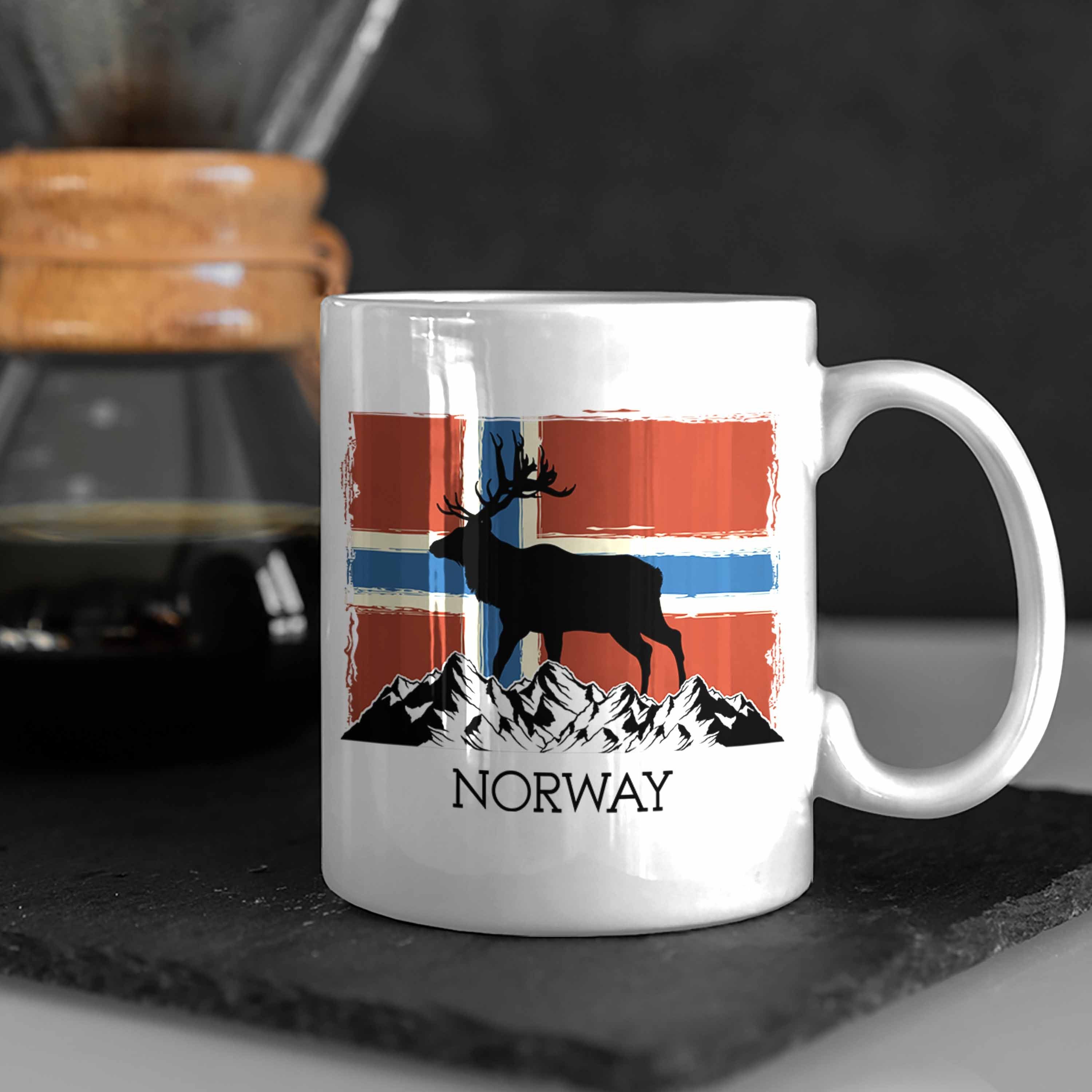 Trendation Tasse Trendation - Norwegen Flagge Geschenke Tasse Nordkap Weiss Norway Elch