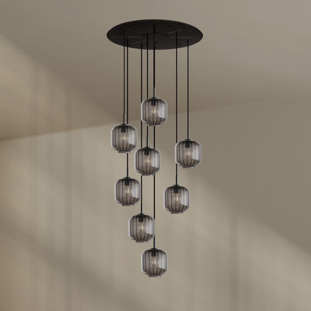 s.luce Pendelleuchte Velo Galerieleuchte 8-flammig Ø 80cm Baldachin Ø 20cm Rauch