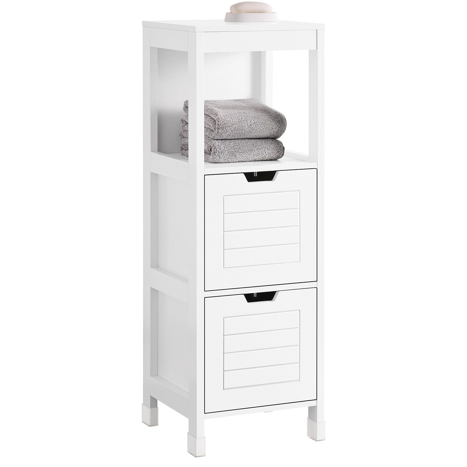 SoBuy Midischrank FRG127, Badezimmerregal mit 2 Körben Badschrank schmal Badregal Badkommode Kommode Badezimmerschrank aus Holz Eckschrank Badezimmer