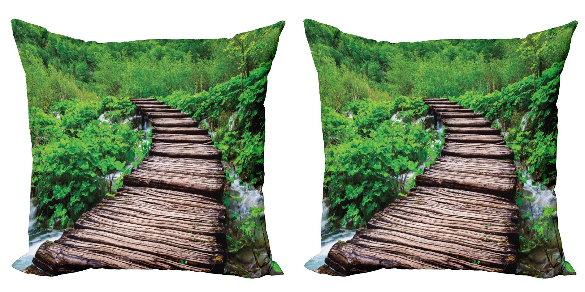 Kissenbezüge Modern Accent Doppelseitiger Digitaldruck, Abakuhaus (2 Stück), Natur Pathway Stream-Dschungel