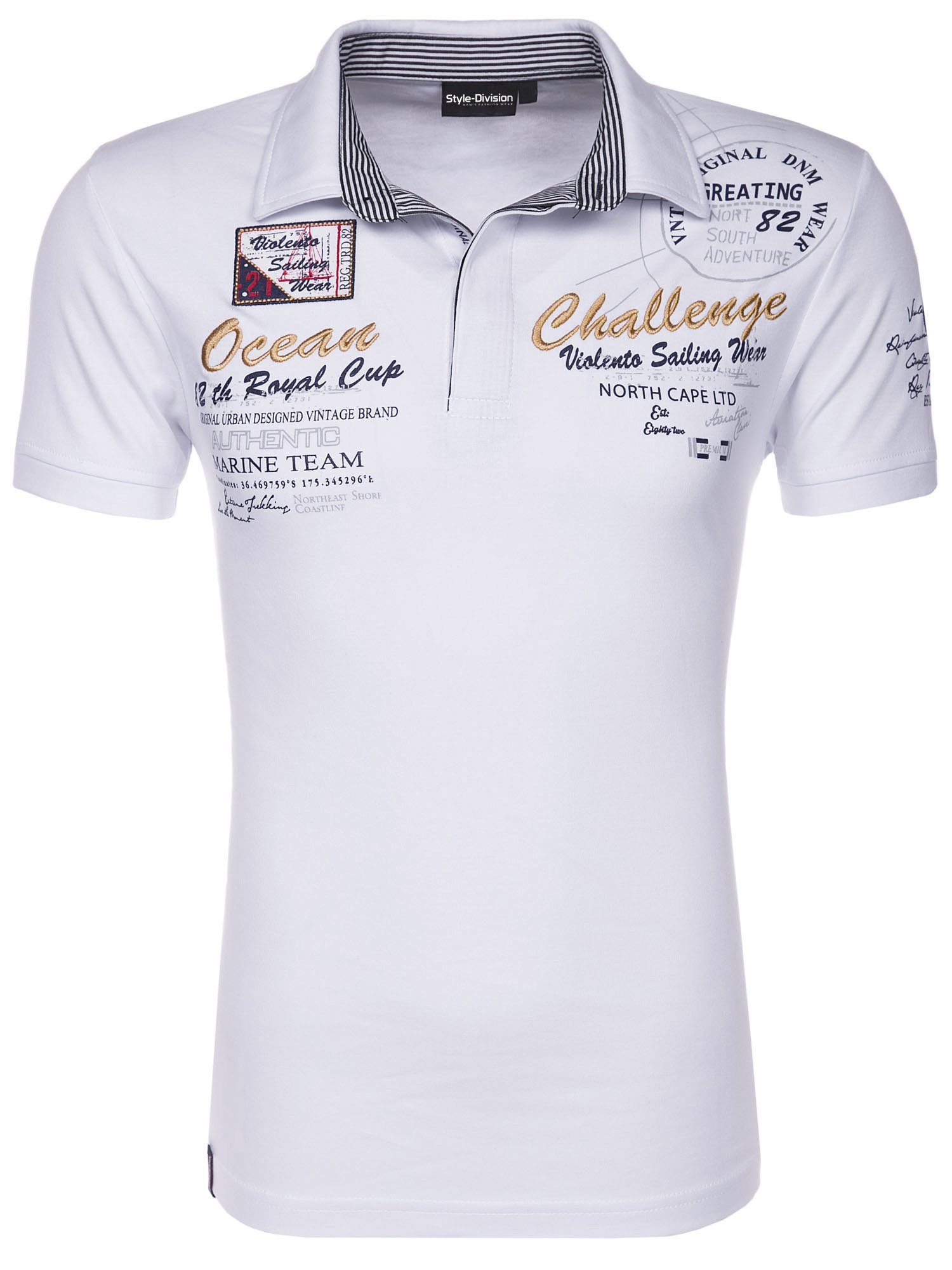 Style-Division mit Poloshirt Weiß SDHOUSTON Bedruckt Stickereien &