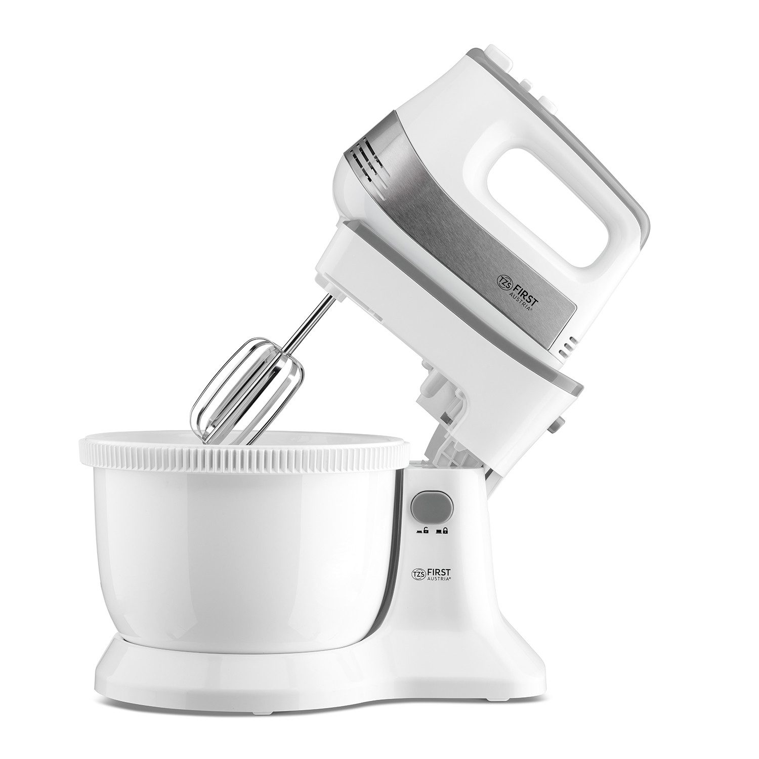 TZS FIRST AUSTRIA Handmixer mit Schüssel 3,5L, Küchen- und Knetmaschine 500W, 500 W, 1 Paar Knethaken, 2 Rührbesen, Rührschüssel