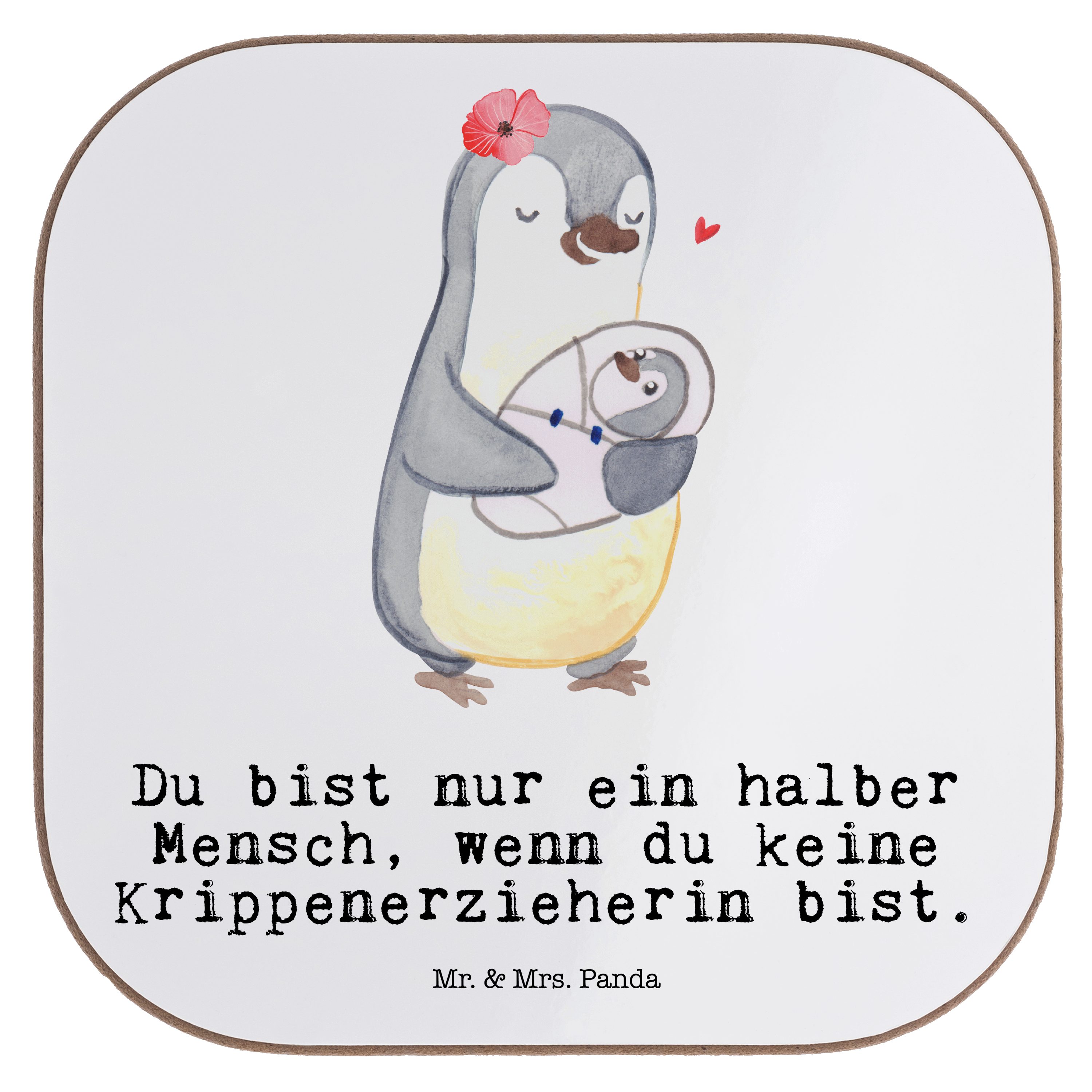 Mr. & Mrs. Panda Weiß Geschenk, Untersetzer, mit Pädagogin, Herz 1-tlg. - Getränkeuntersetzer - Krippenerzieherin