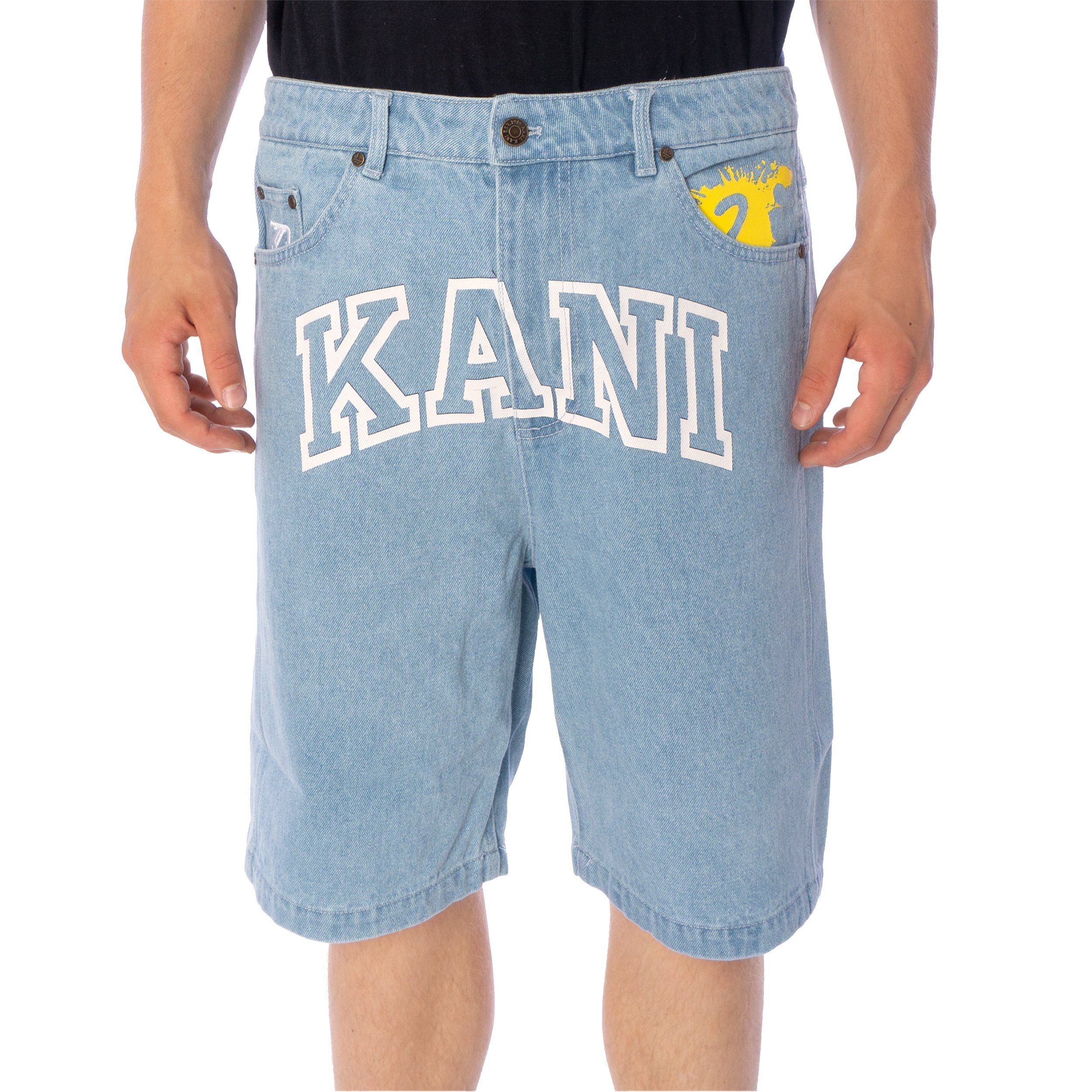 Karl Kani Shorts Jeans Karl Kani Serif Denim Short Herren kurze Hose bleached blue (1 Stück, 1-tlg)