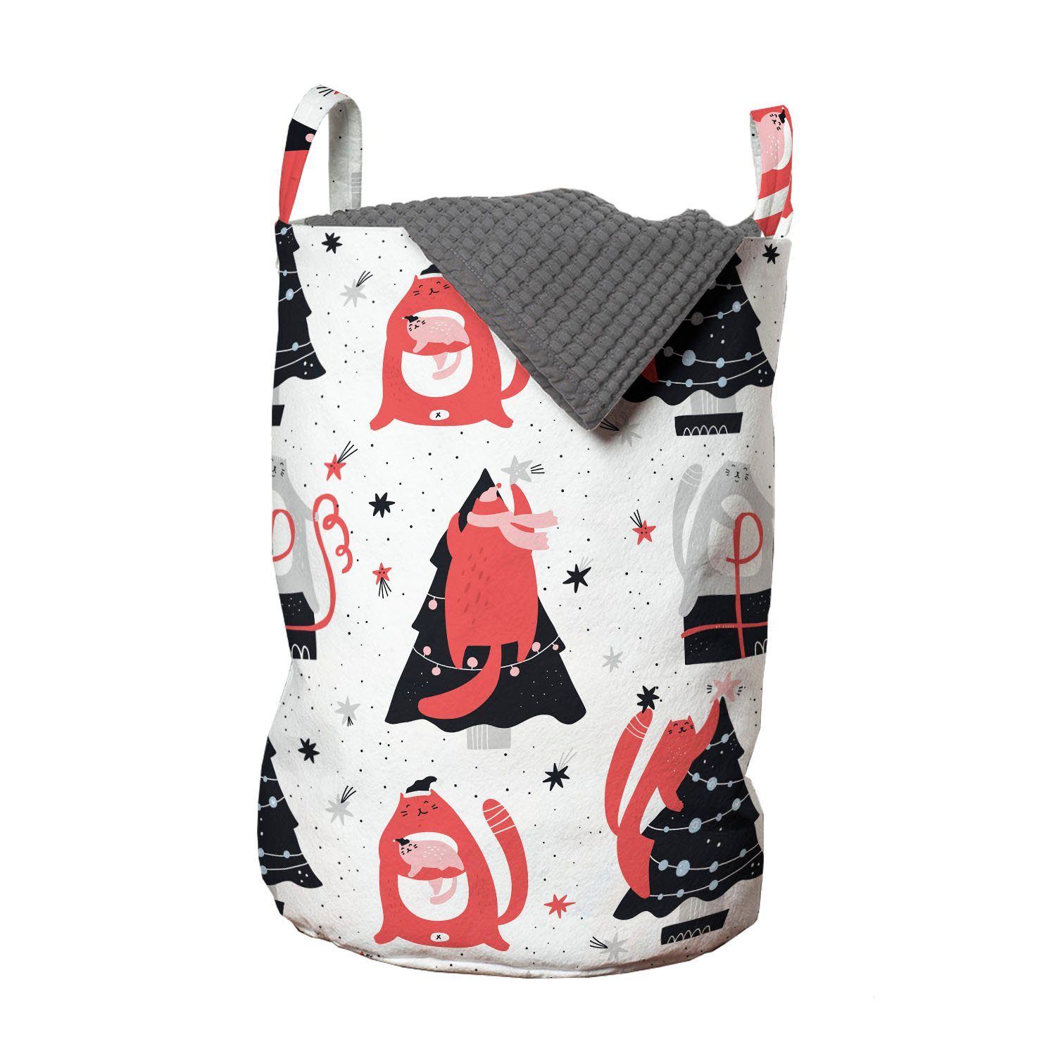 Abakuhaus Wäschesäckchen Wäschekorb mit Griffen Kordelzugverschluss für Waschsalons, Winter Katzen Vorbereitung auf Weihnachten | Wäschesäcke