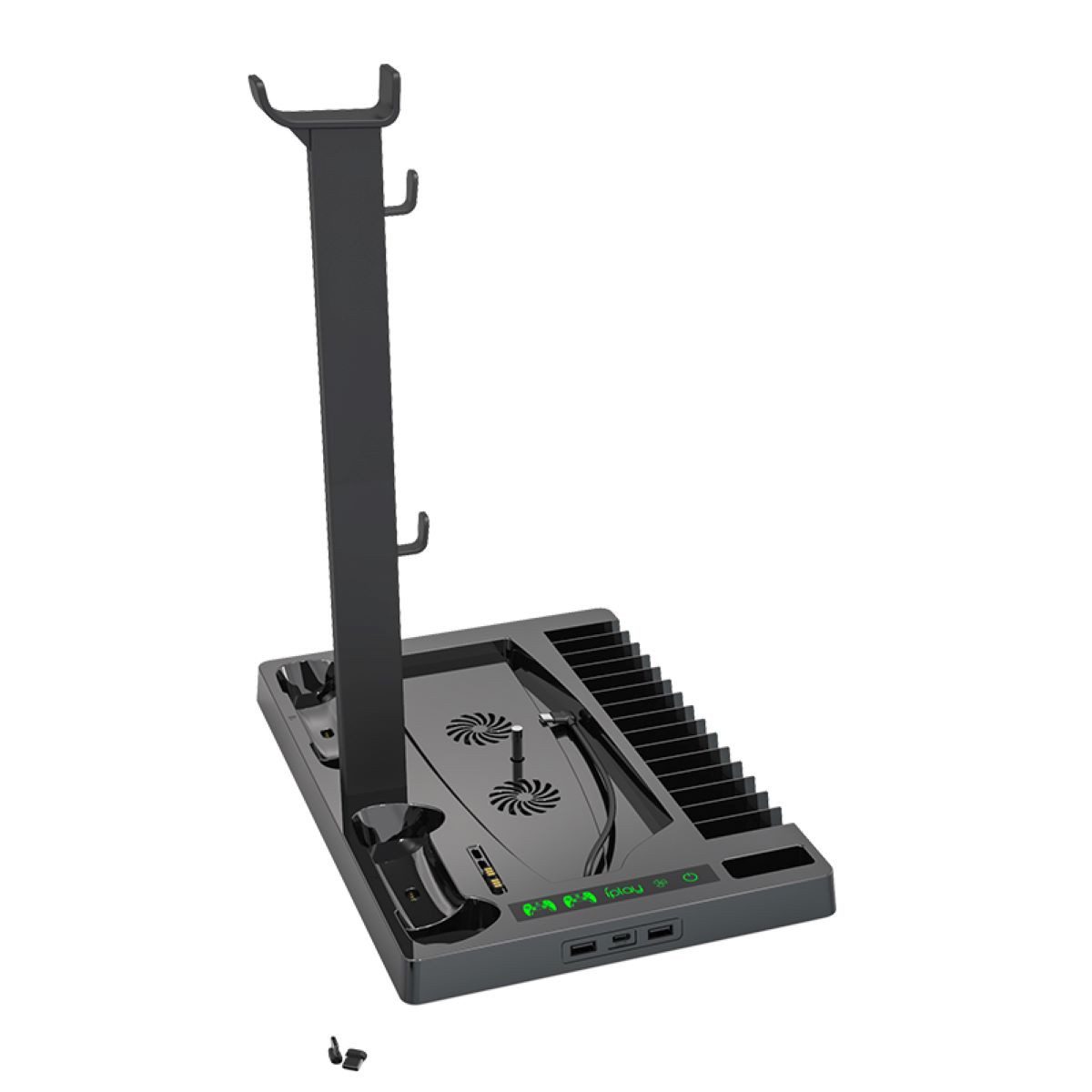 BBG PS5 Kühlständer mit Lüfter & Controller-Ladestation–PS5 Dockingstation Ladestation (mit Disc-Aufbewahrung für PS5 Digital & Disc Edition)