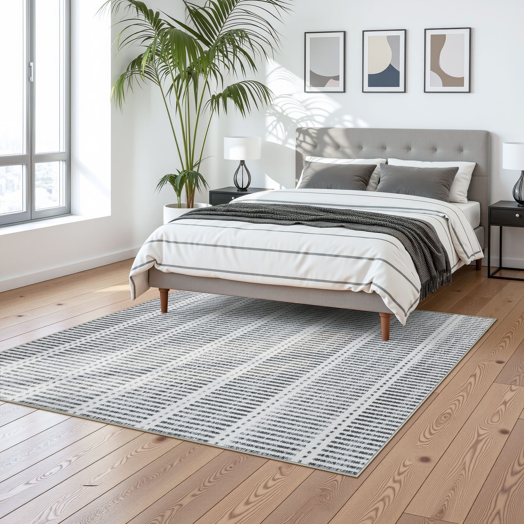 Tribesigns Teppich Waschbarer Kurzflor Teppich 200x300 cm, Ultradünner Streifenteppich