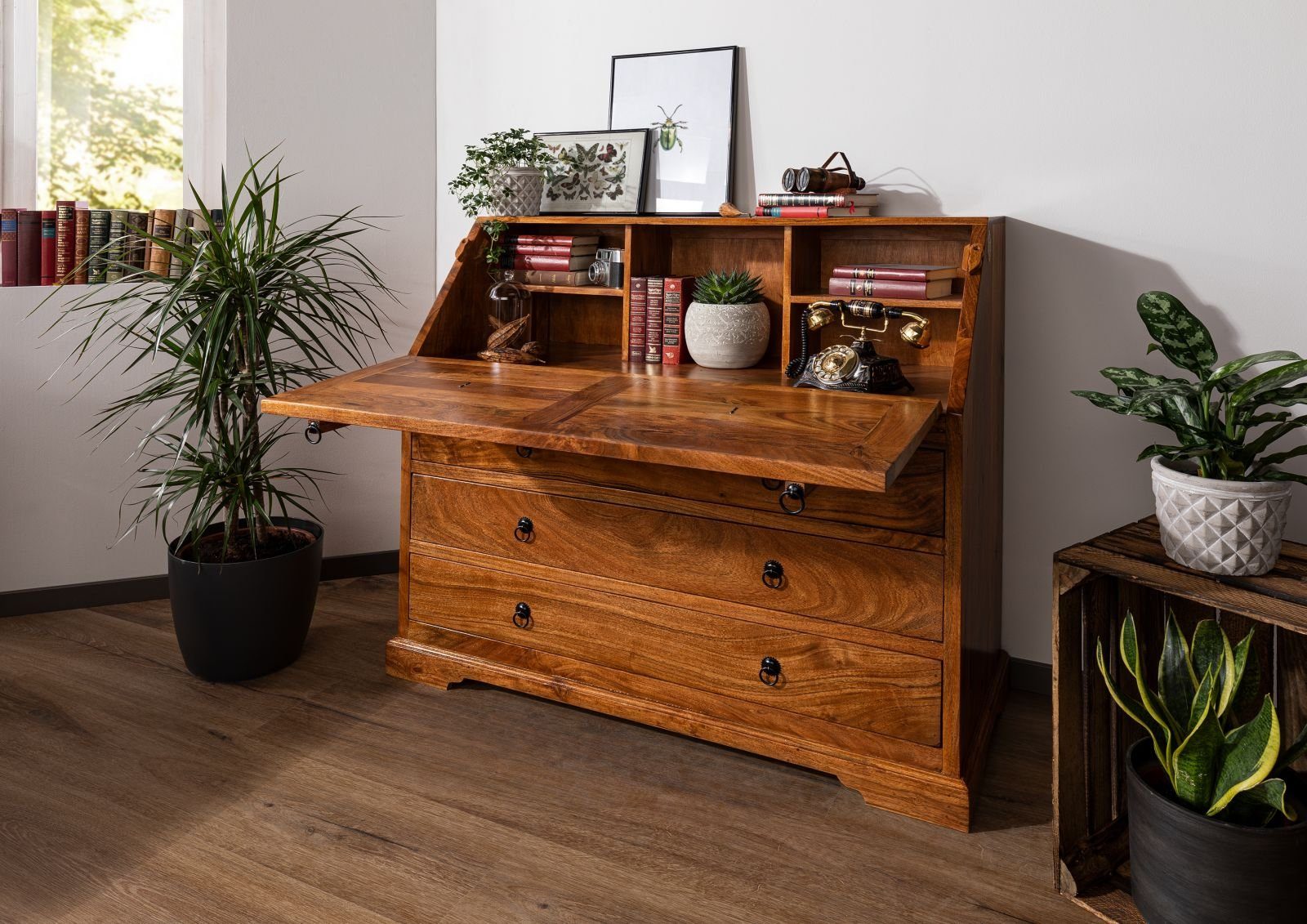 Massivmoebel24 Schreibtisch Sekretär Akazie 107x50x100 honig  günstig online kaufen