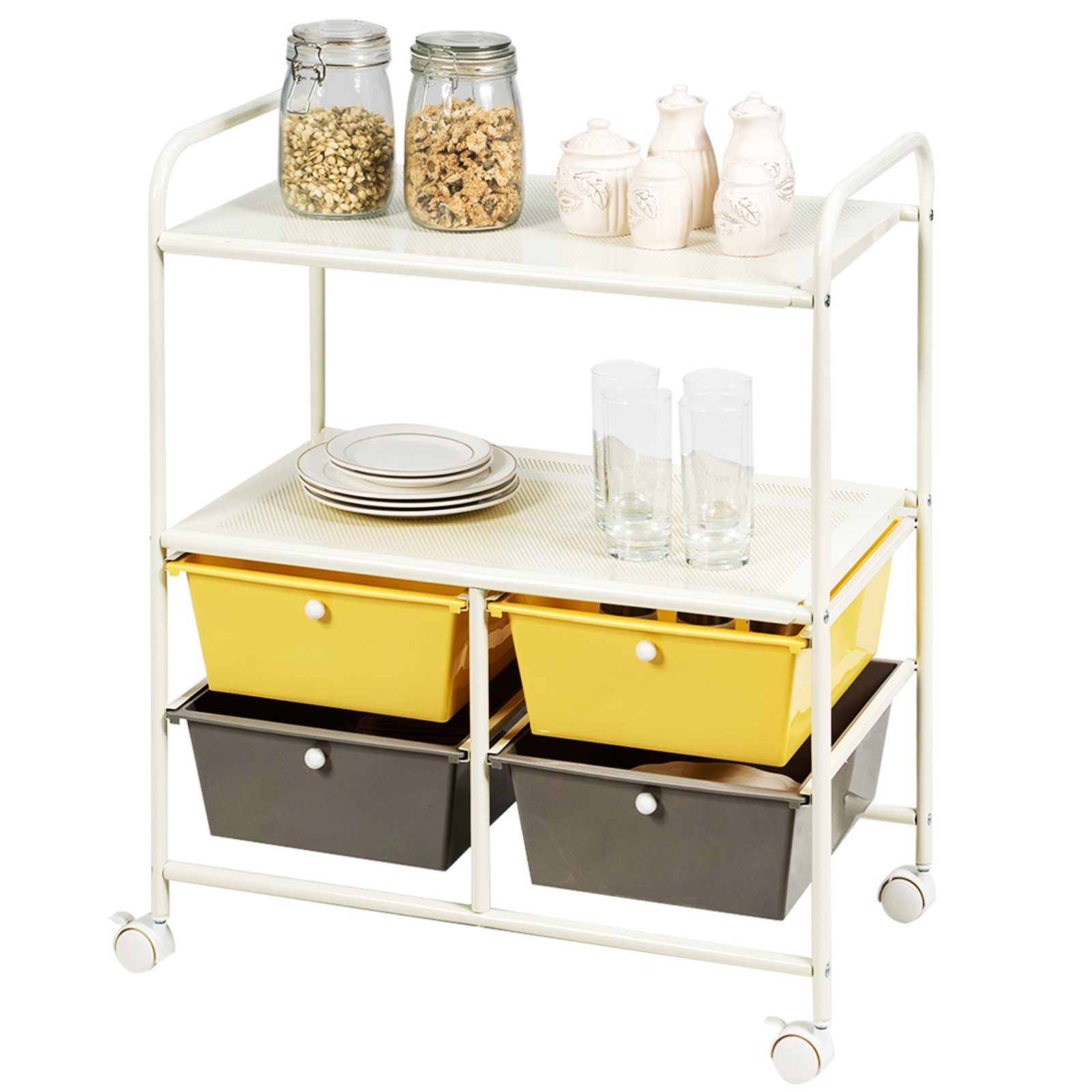 KOMFOTTEU Rollwagen Rollregal, mit 4 Schubladen & Rädern, 63x37x73,5cm