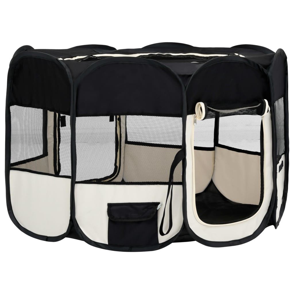 vidaXL Hundezwinger 125 x 125 x 61 cm Faltbarer Welpenlaufstall für Hunde Schwarz 125x125x