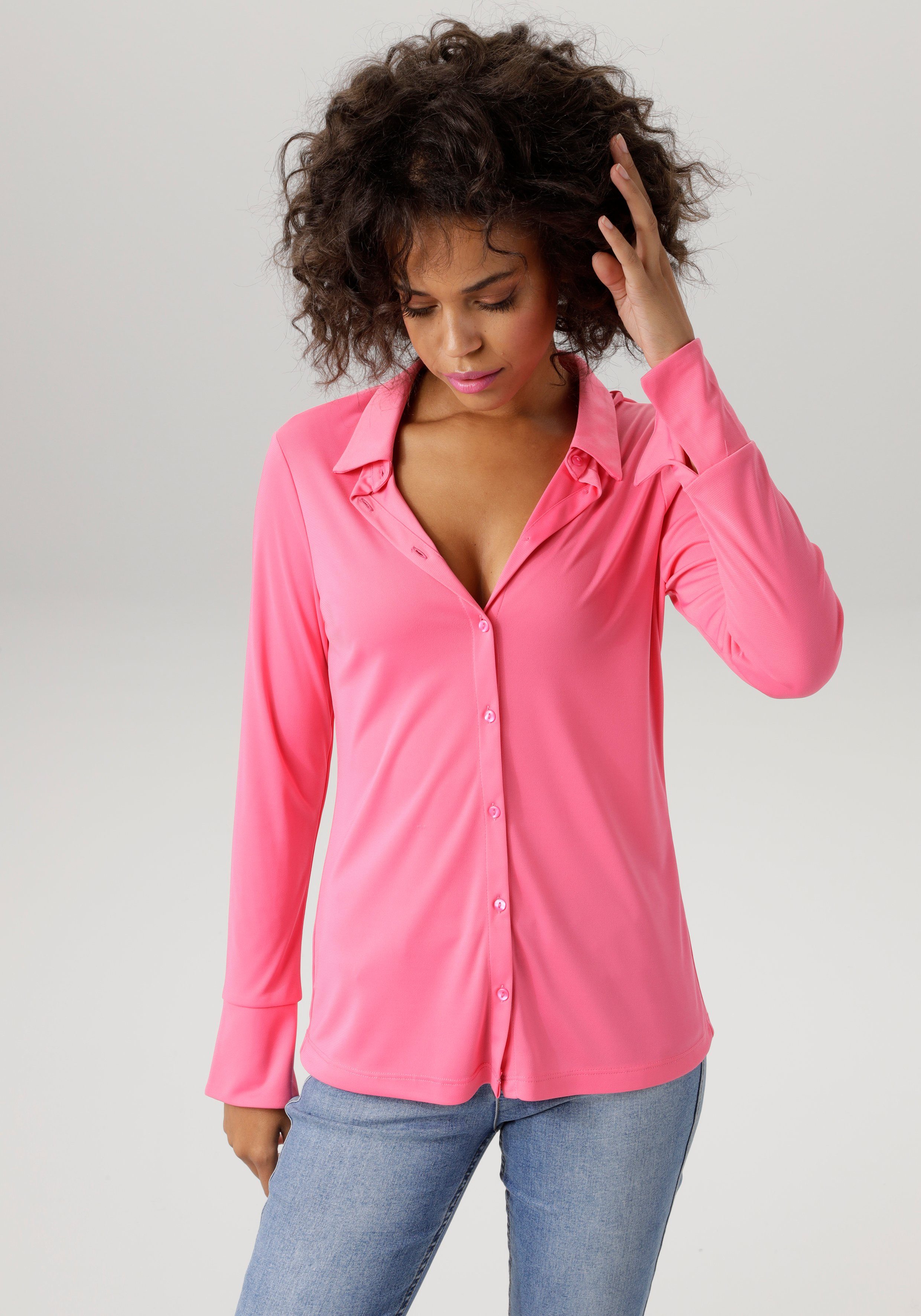 Aniston strukturierter Jersey-Crepé-Qualität CASUAL Hemdbluse in pink