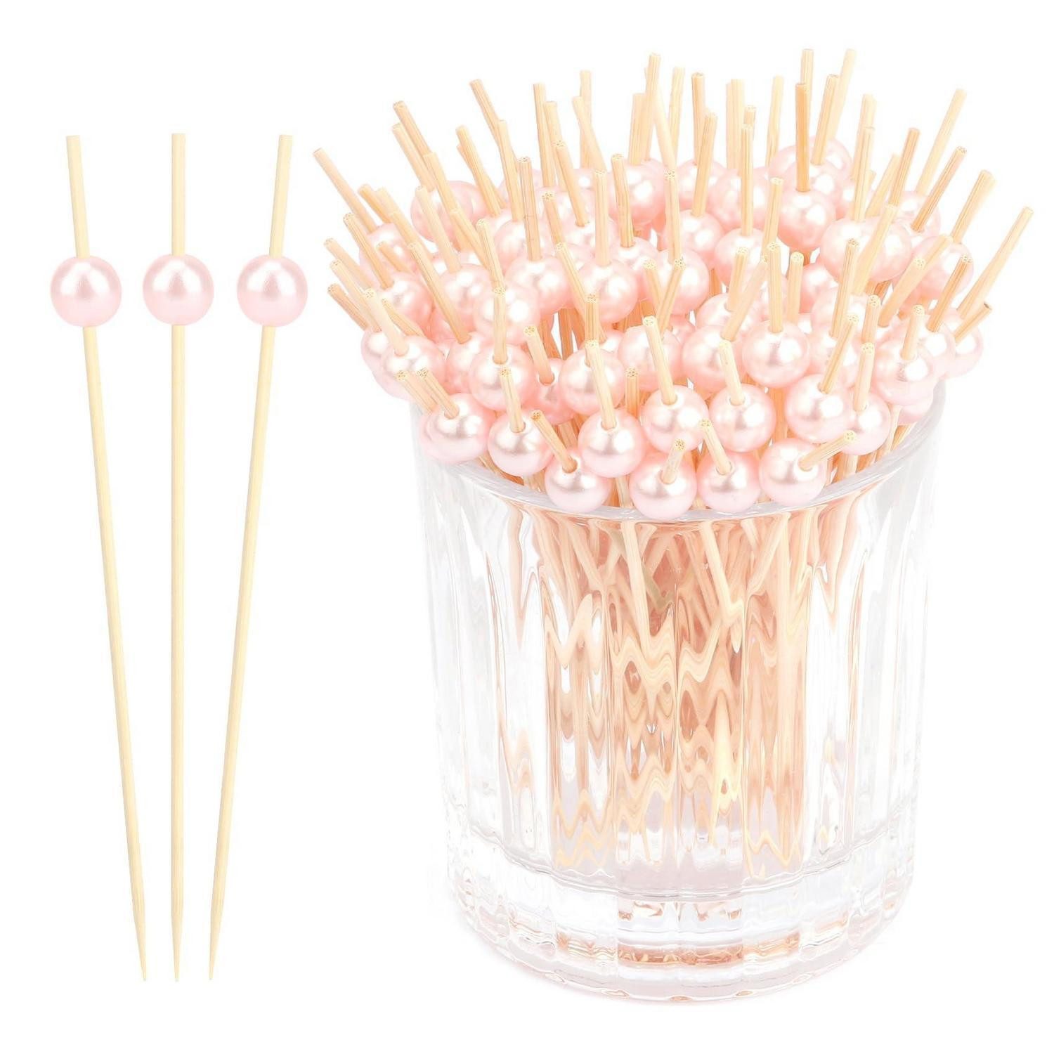 LuxusKollektion Partyspieße Cocktailspieße Valentinstag Rosa Perlen 12cm 120PCS Gepudert