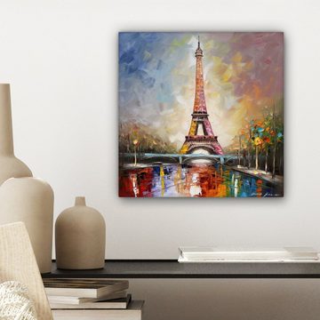 OneMillionCanvasses® Leinwandbild Eiffelturm - Ölgemälde - Paris, (1 St), Leinwand Bilder für Wohnzimmer Schlafzimmer, 20x20 cm