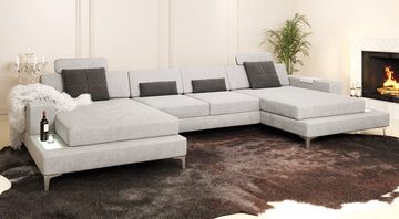 BULLHOFF Wohnlandschaft Wohnlandschaft XXL Ecksofa Eckcouch U-Form Designsofa LED Sofa Couch Grau Vintage Grün »MÜNCHEN« von BULLHOFF