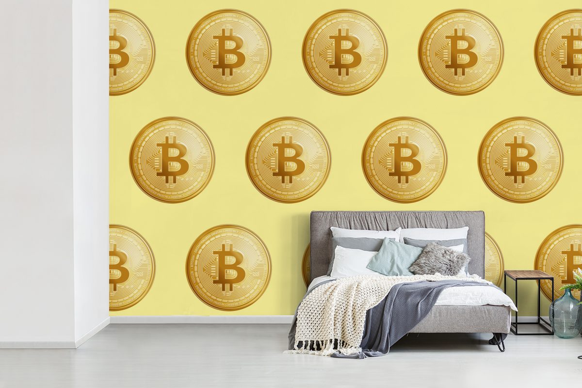 Gelb, MuchoWow Matt, Kinderzimmer, Gold St), Wallpaper Muster Tapete Wohnzimmer, Schlafzimmer, (6 - für Fototapete Bitcoin Vinyl bedruckt, - -