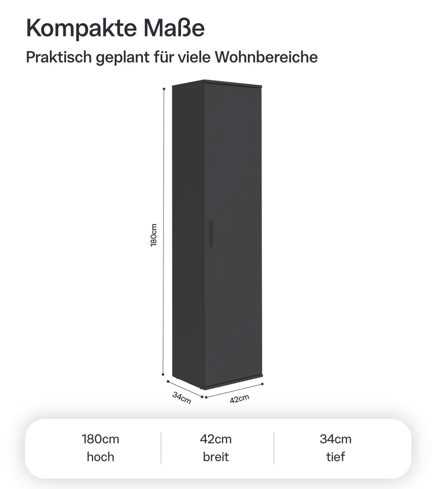 mokebo Mehrzweckschrank Der Kompakte schmaler Schrank Besenschrank (42cm breit) Made in Germany, Vorratsschrank, Flurschrank Anthrazit – Bild 3 von 5