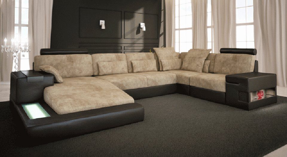 BULLHOFF Wohnlandschaft XXL Wohnlandschaft Designsofa Ecksofa Leder/Stoff  Sofa U-Form Eckcouch LED Couch XXL Ottomane weiß grau braun »HAMBURG « von  BULLHOFF, made in Europe, das "ORIGINAL"