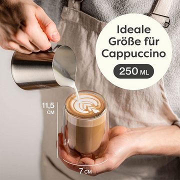 Cosumy Gläser-Set 4 Cappuccino Gläser doppelwandig 250ml, Glas, Cappuccino Thermogläser - für Heiß- und Kaltgetränke