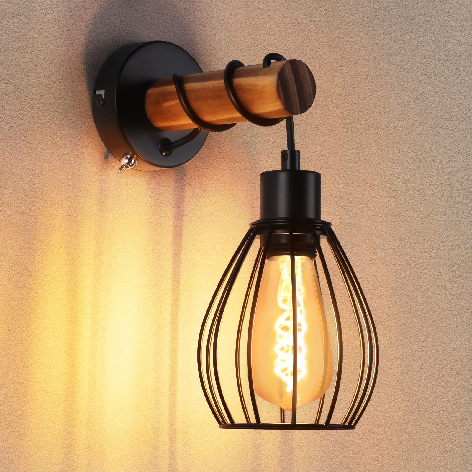 Nettlife Wandleuchte Holz Innen Wandlampe Vintage mit Schalter, mit Schalte günstig online kaufen