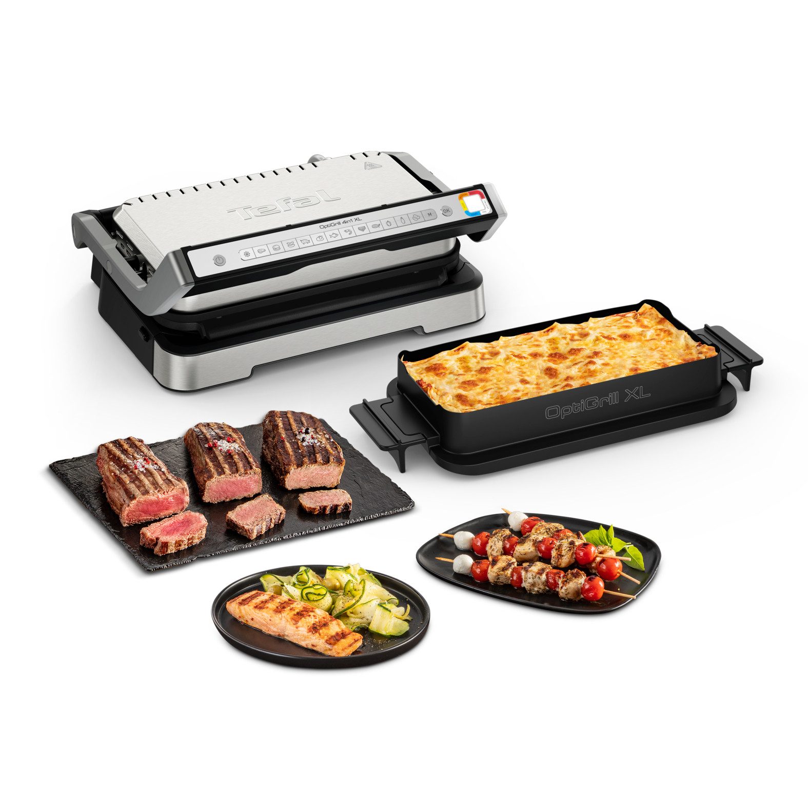 Tefal Kontaktgrill OptiGrill 4in1 XL, Grill/Barbeque/Backofen/komplette Mahlzeit, 2200 W, für bis zu 8 Personen, spülmaschinenfeste Platten und Schalen, GC784D