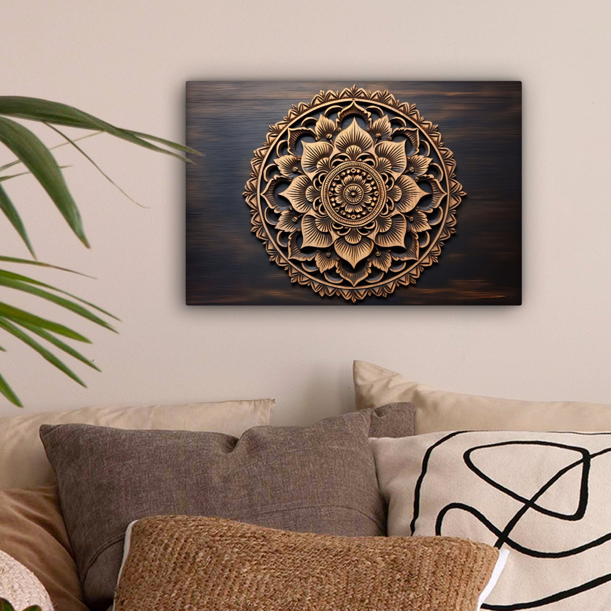 OneMillionCanvasses® Leinwandbild Mandala - Holz - Blumen - Braun, Fotodruc günstig online kaufen