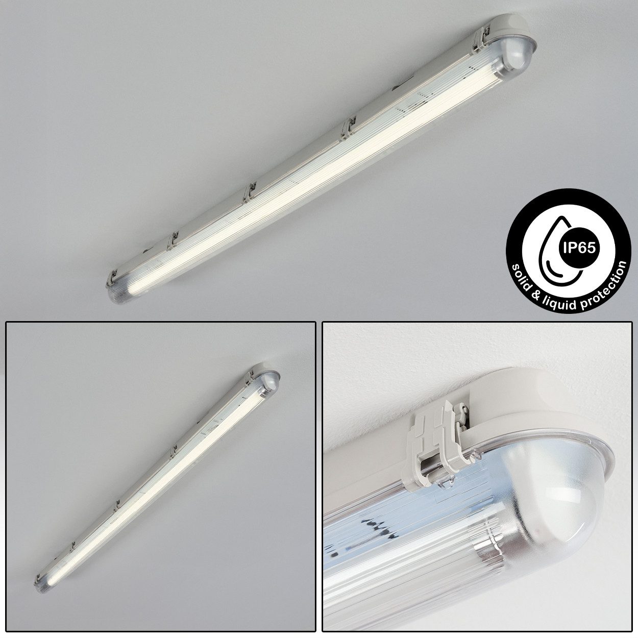 hofstein Deckenleuchte Deckenlampe aus Metall/Kunststoff, Grau/Weiß/Klar, Badezimmer geeignet, moderne Deckenleuchte, 19,5 Watt, 1700 Lumen, 4000 Kelvin, IP65