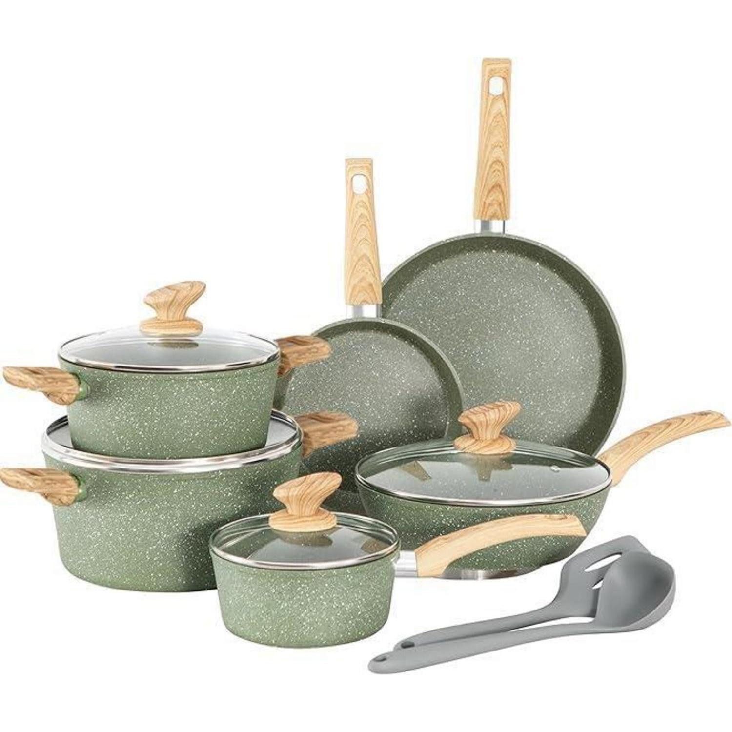 LuxusKollektion Topf-Set 12tlg Töpfe Pfannen Induktion Gasherd Mikrowelle Grün